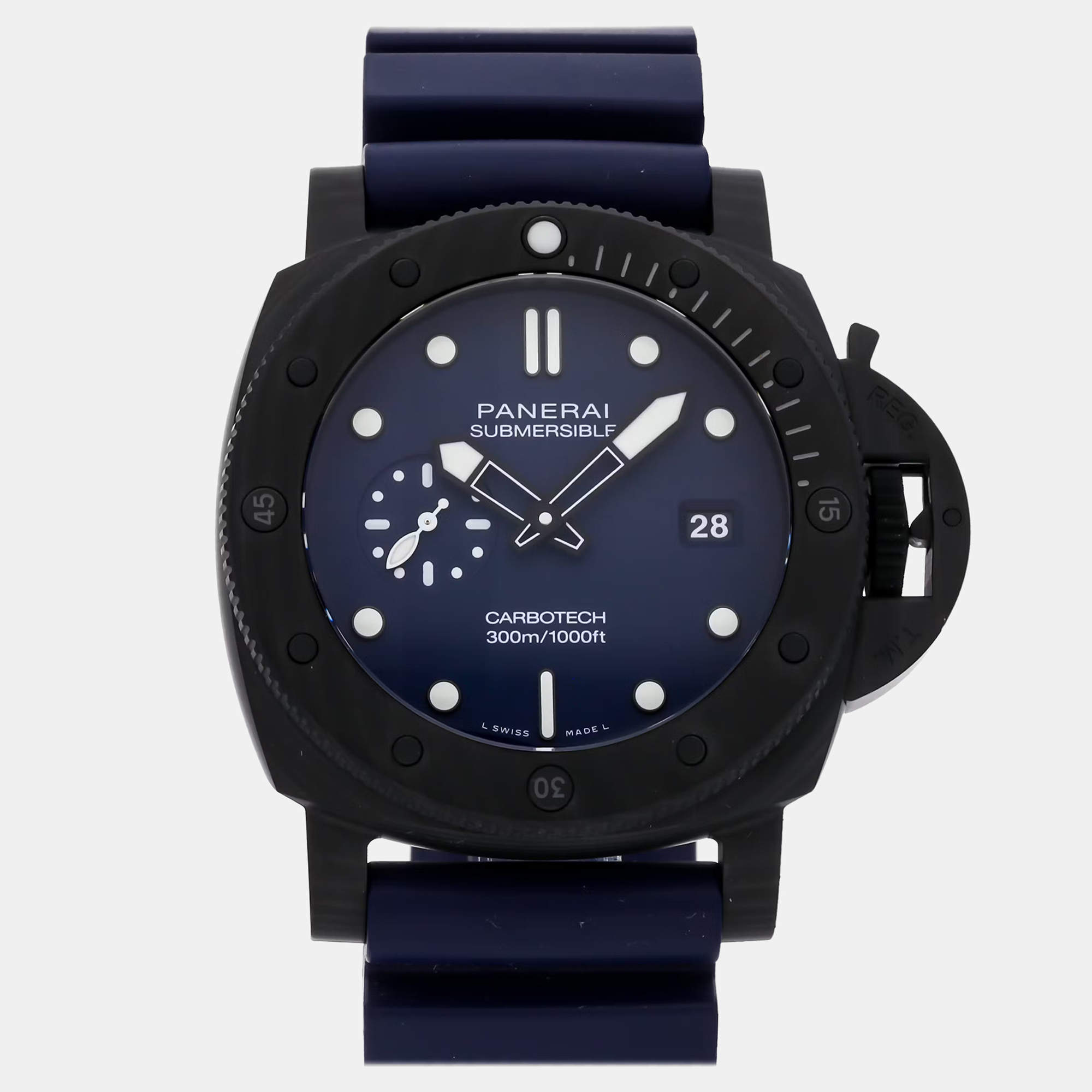 Pre Owned Pre-Owned Panerai Submersible QuarantaQuattro Blu Abisso Carbotech PAM 1232 Blue Automatic Carbon Fibre Men's Wristwatch 44 MM