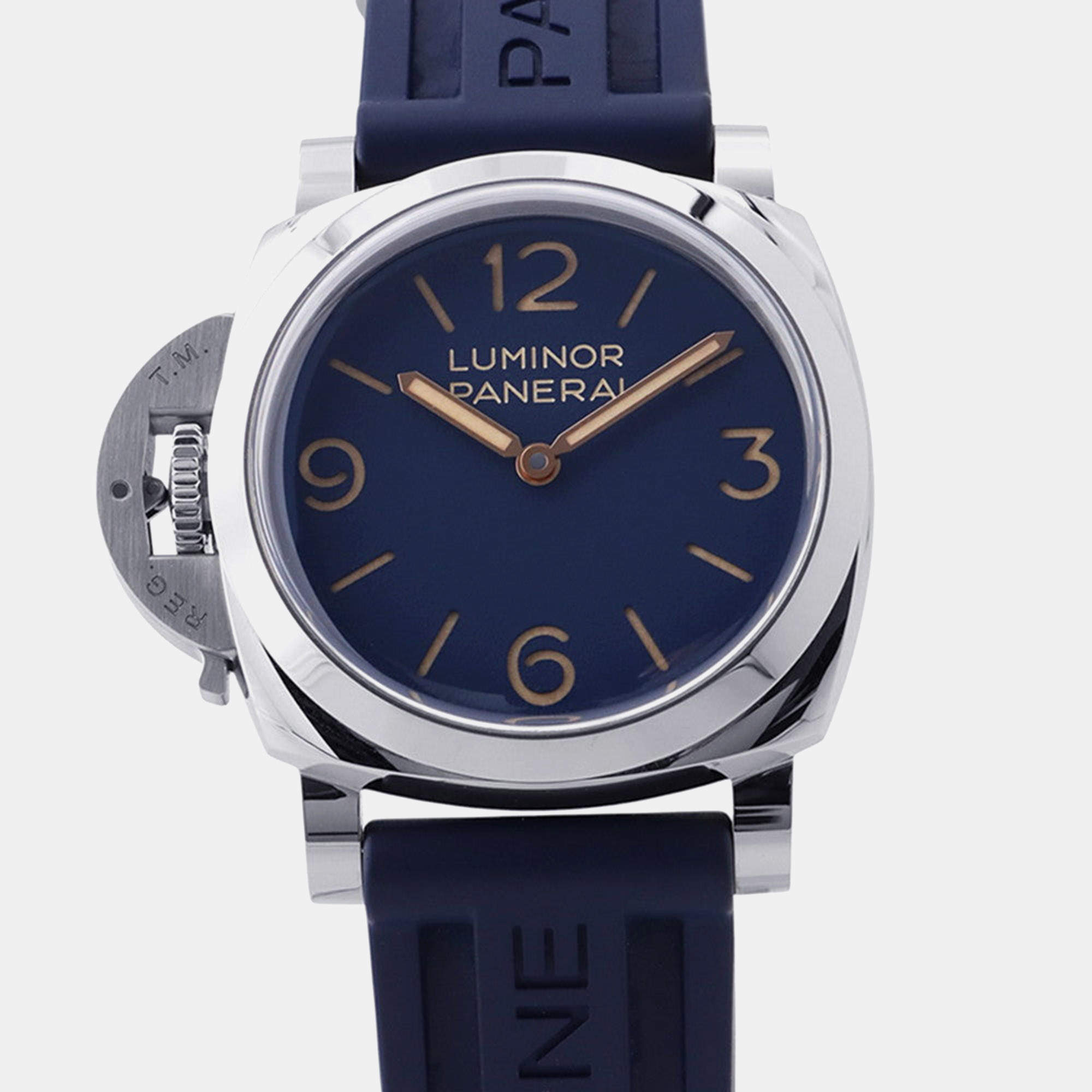 Pre Owned Panerai Luminor Destro PAM01732 Blue Stainless Steel Automatic Men's Wristwatch 44mm