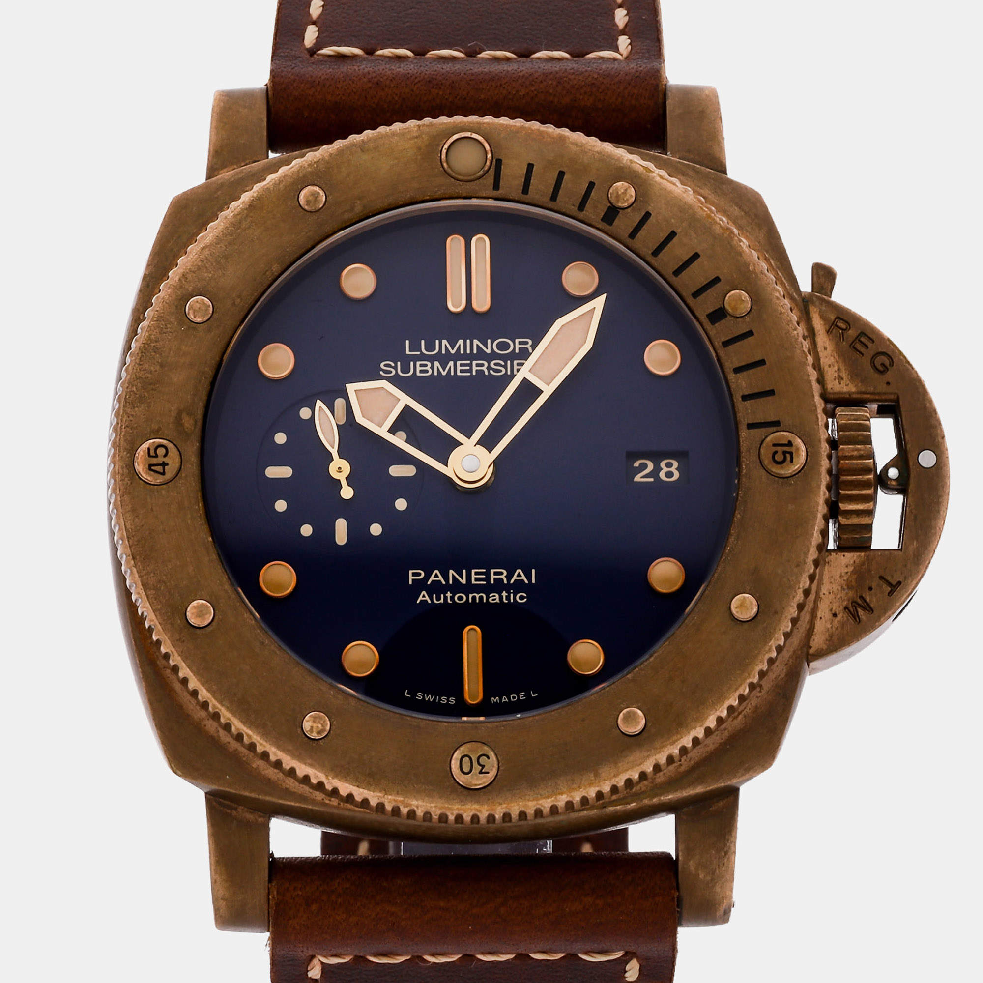 Pre Owned Panerai Luminor Submersible PAM00671 Blue Bronze Automatic Men's Watches 47mm