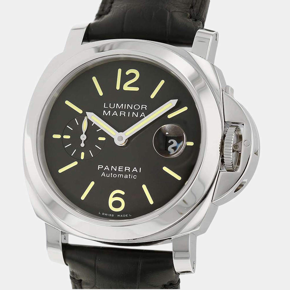 Pre Owned Panerai Black Stainless Steel Luminor Marina PAM00104 Men's Wristwatch 44 MM