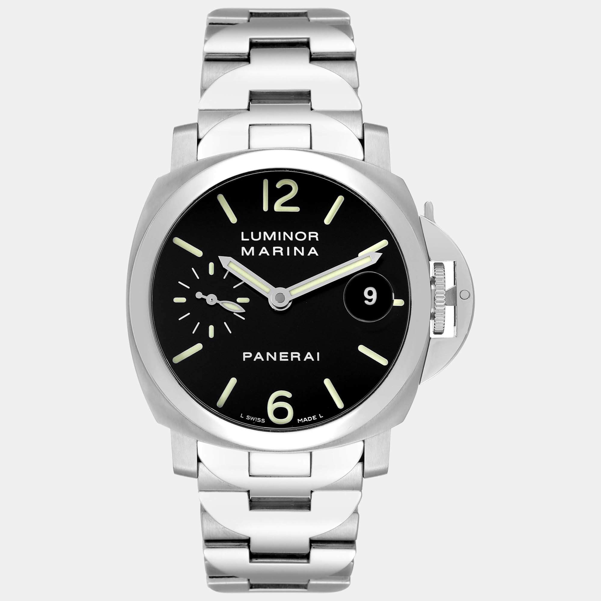 Panerai Black Stainless Steel Luminor Marina Automatic Men's Wristwatch 40 mm