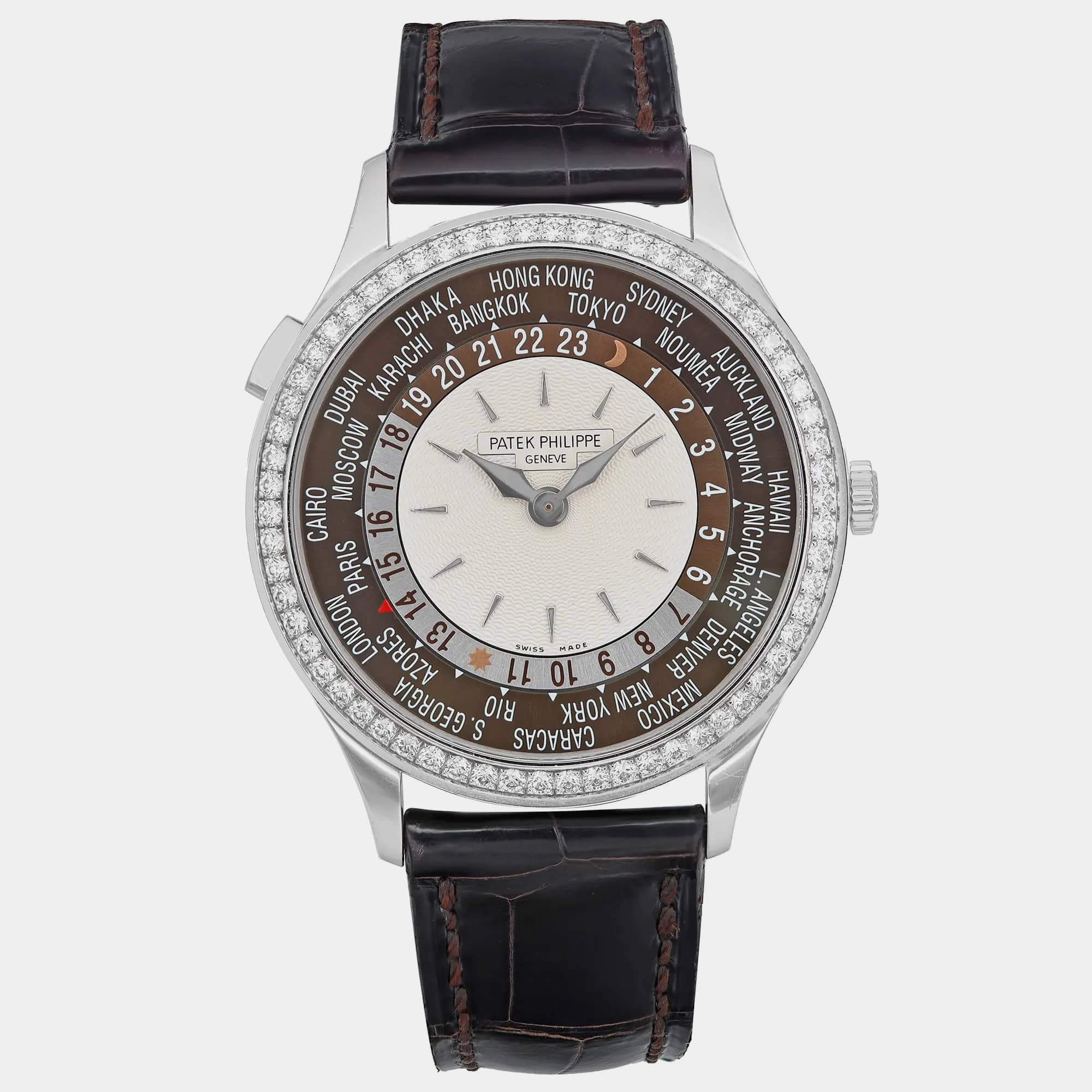 Patek Philippe Opaline 18K White Gold World Time Automatic Women's Wristwatch 36 mm