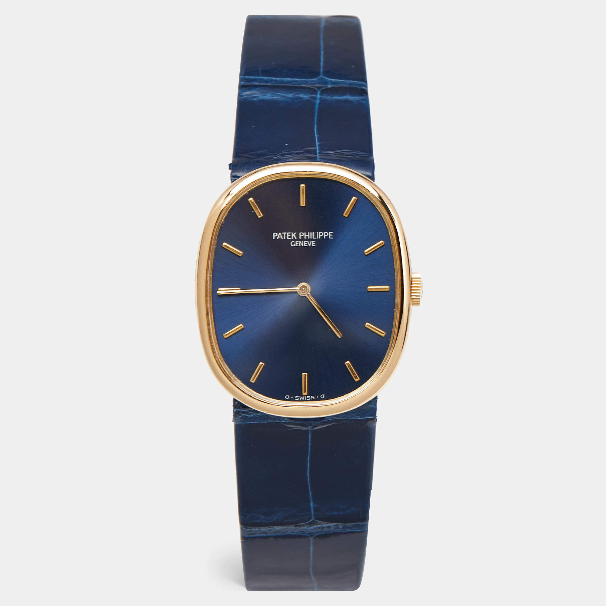 Patek Philippe Blue 18K Yellow Gold Alligator Leather Ellipse 3848 Men's Wristwatch 27 mm
