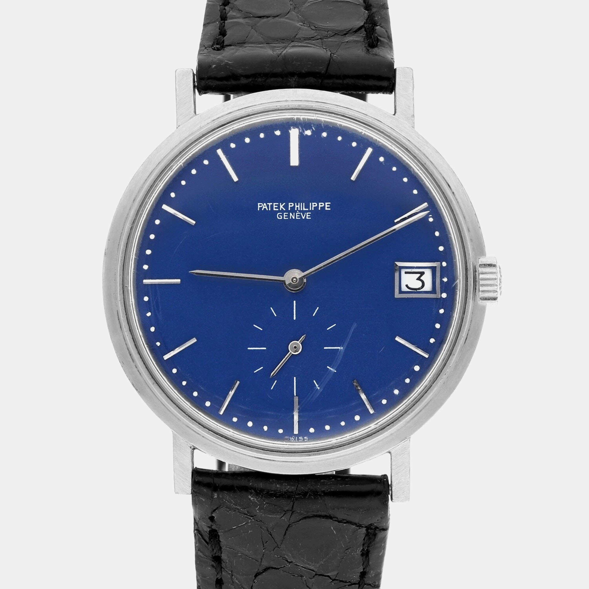 Pre Owned Patek Philippe Calatrava 3445G Automatic Blue 18k White Gold Men's Wristwatch 35 mm
