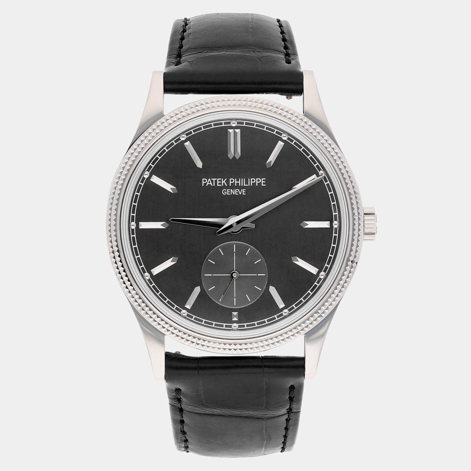Pre Owned Patek Philippe Calatrava 6119G-001 Manual Winding  Black 18k White Gold Men's Wristwatch 39 mm