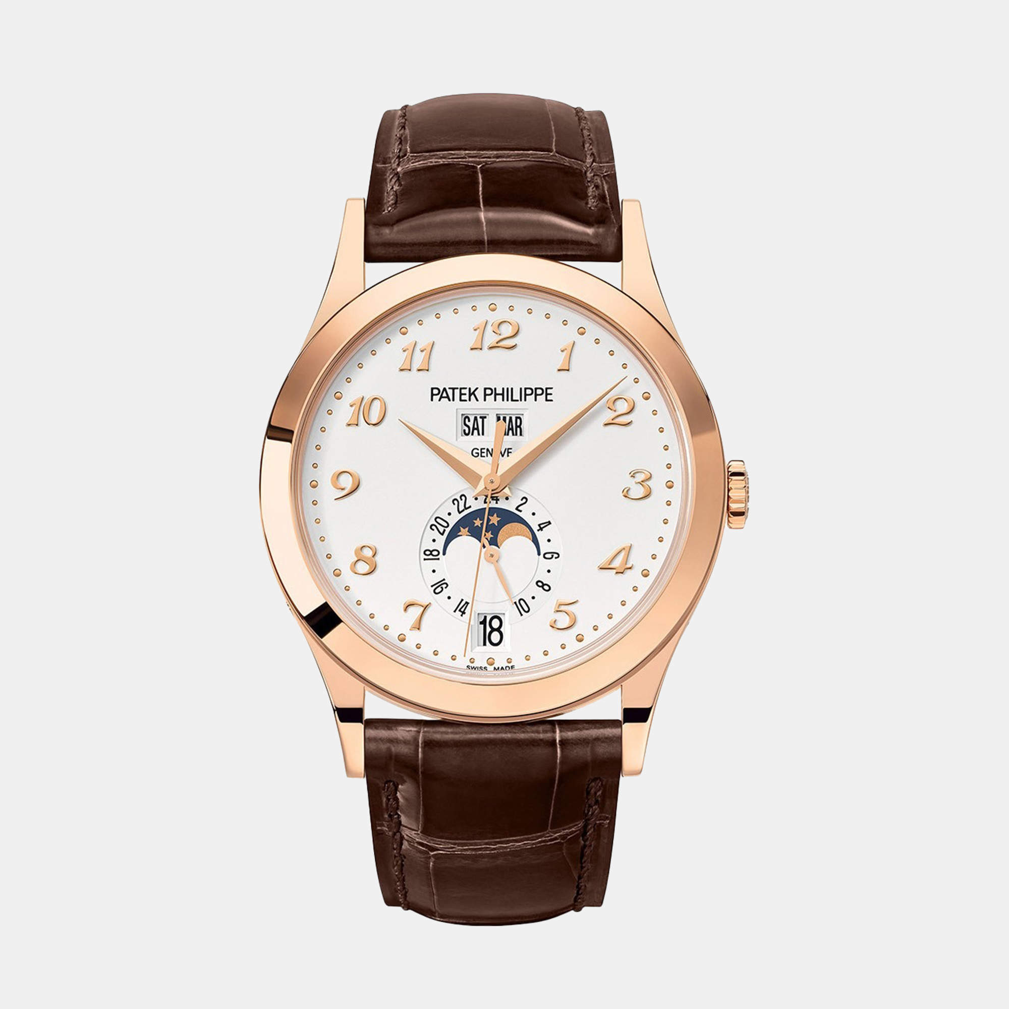 Pre Owned Patek Philippe Complications Annual Calendar 5396R-012 Automatic Silver 18k Rose Gold Men's Wristwatch 38.5 mm