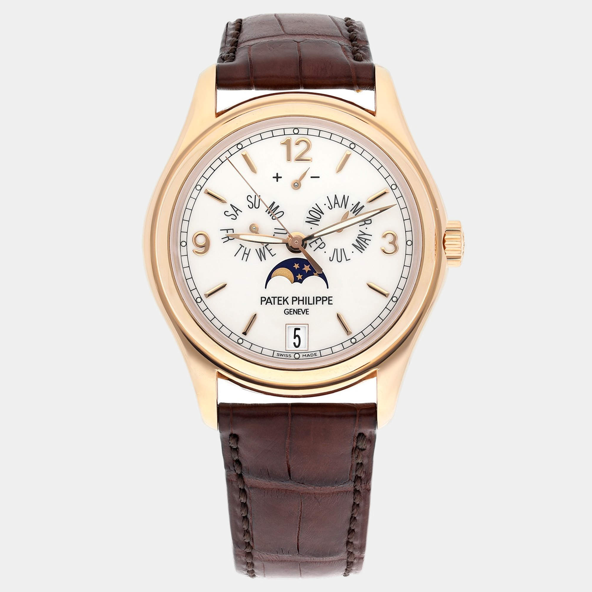 Pre Owned Patek Philippe Complications Annual Calendar 5146r-001Automatic White 18k Rose Gold Men's Wristwatch 39 mm