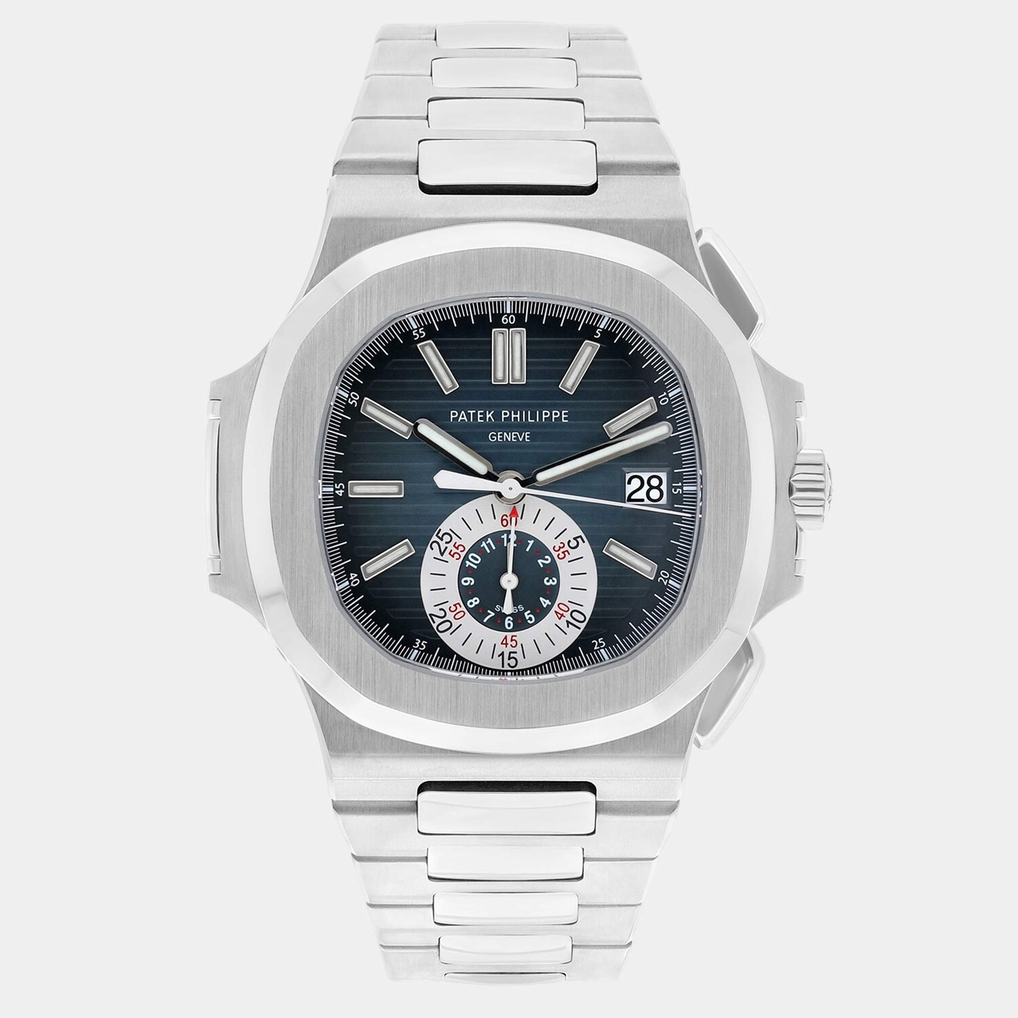 Pre Owned Patek Philippe Nautilus 5980/1A-001 Automatic Blue Stainless Steel Men's Wristwatch 44 mm