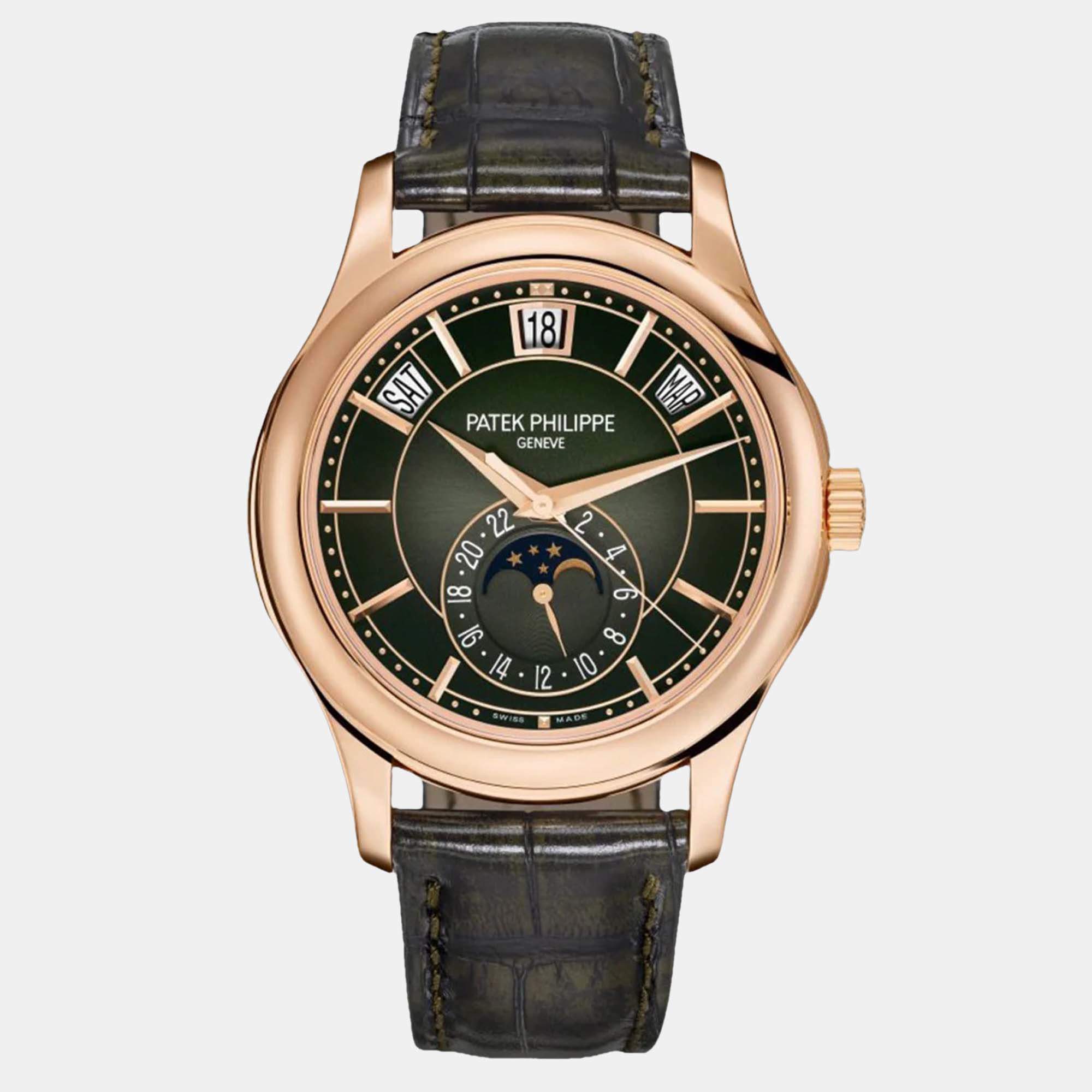 Pre Owned Patek Philippe Complications Annual Calendar 5205R-011 Automatic Olive Green 18K Rose Gold Men’s Wristwatch 40 mm
