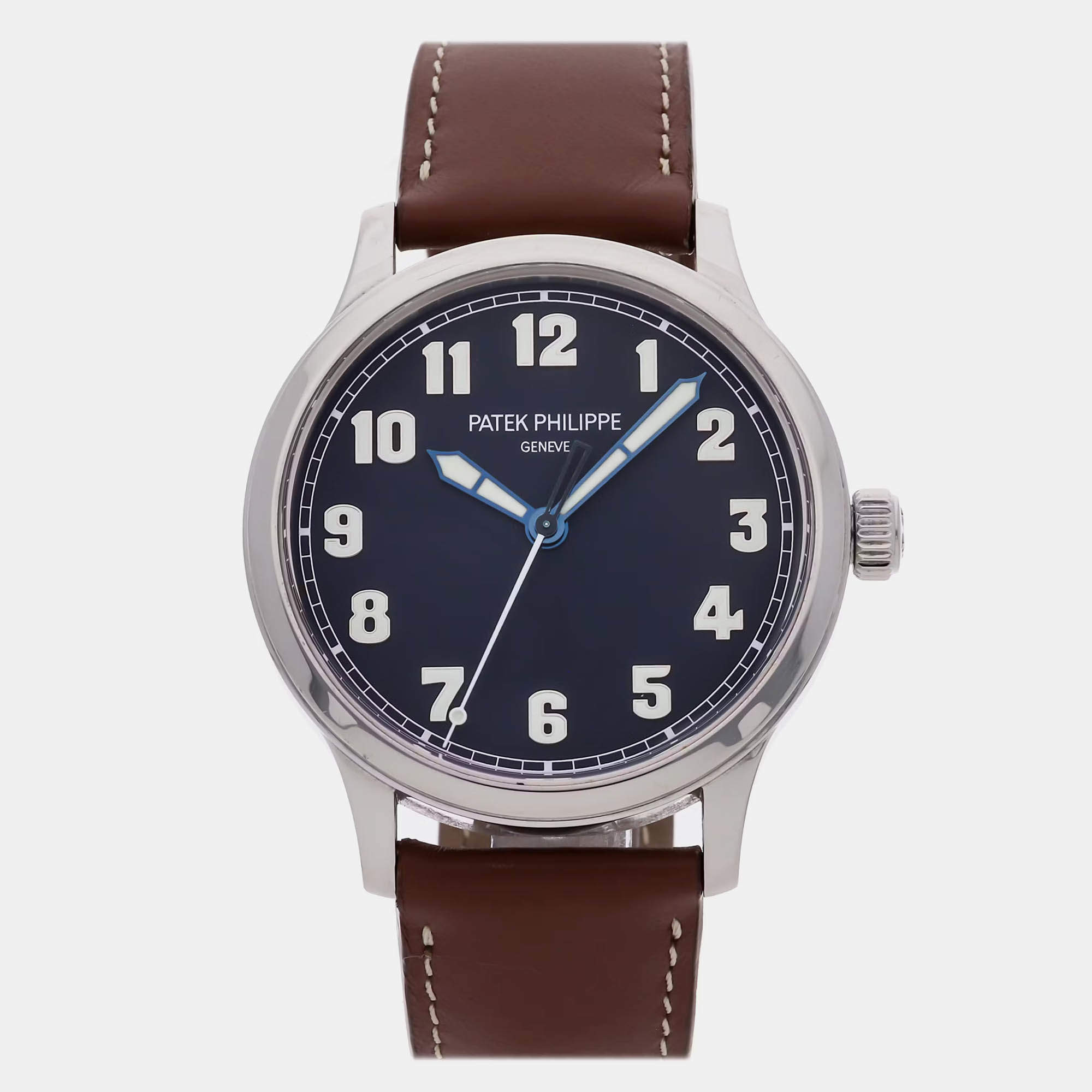 Pre Owned Patek Philippe Pilot's Calatrava 5522A-001 Automatic Blue Stainless Steel Men’s Wristwatch 42 mm