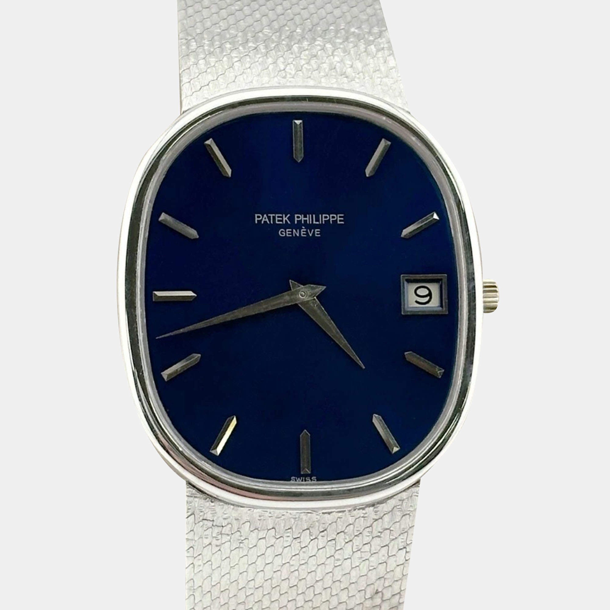 Pre Owned Patek Philippe Ellipse Jumbo 3605 Automatic Blue 18K White Gold Men's Wristwatch 33 mm