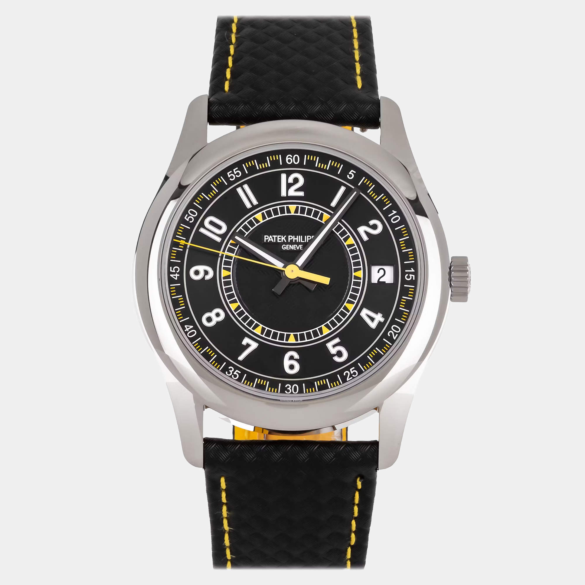 Pre Owned Pre-Owned Patek Philippe Calatrava Date Sweep Seconds 6007G-001 Black Automatic 18k White Gold Men's Wristwatch 40 mm