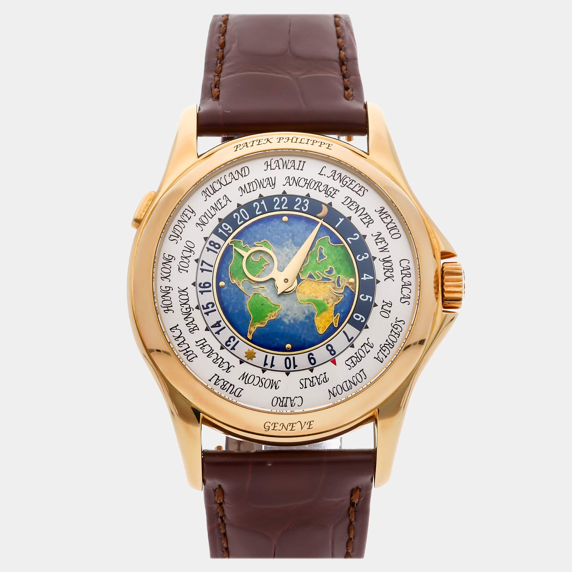 Pre Owned Pre-Owned Patek Philippe Complications World Time 5131J-001 Silver Automatic 18k Yellow Gold Men's Wristwatch 39 mm