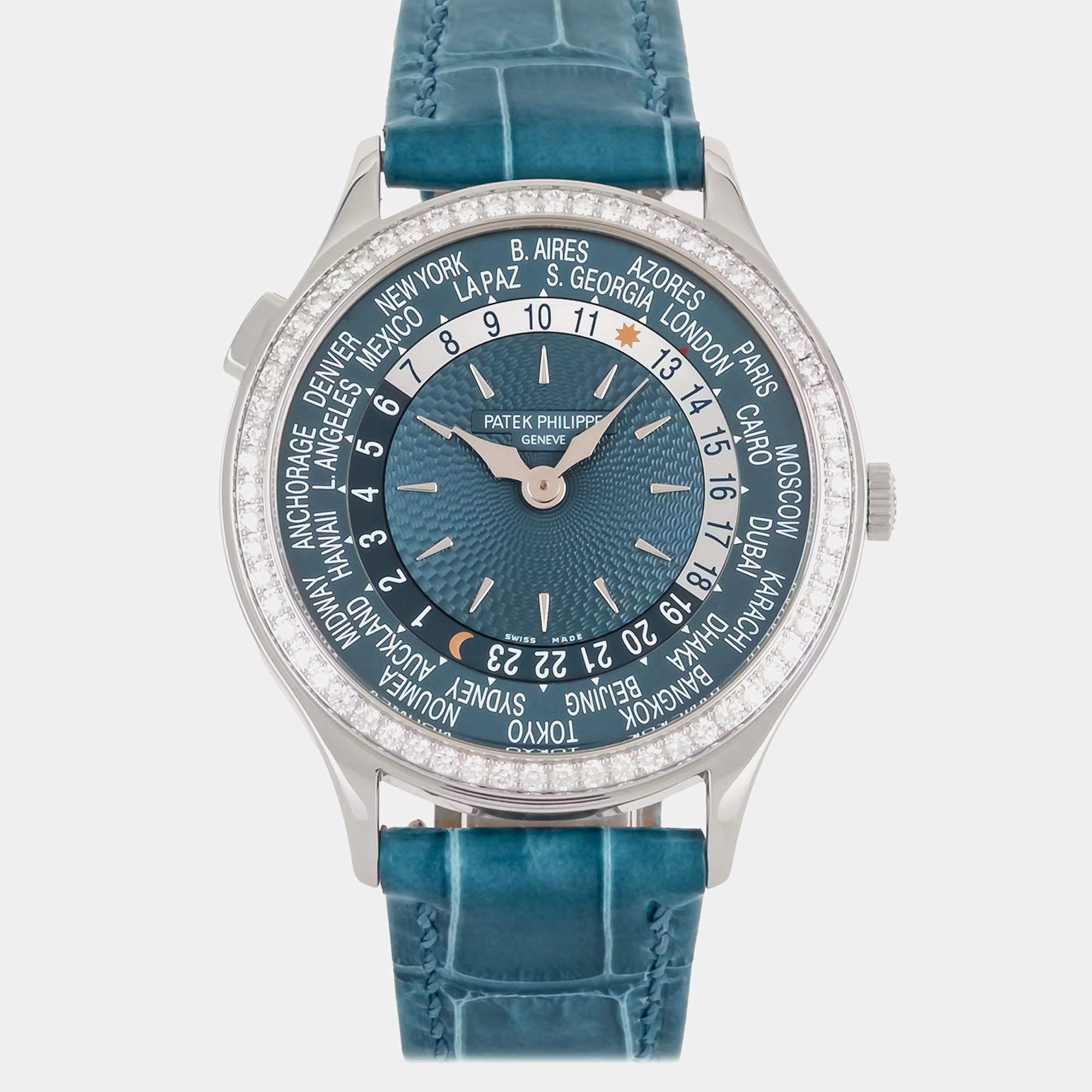 Pre Owned Pre-Owned Patek Philippe Complications World Time 7130G-016 Blue Automatic 18k White Gold Men's Wristwatch 36 mm