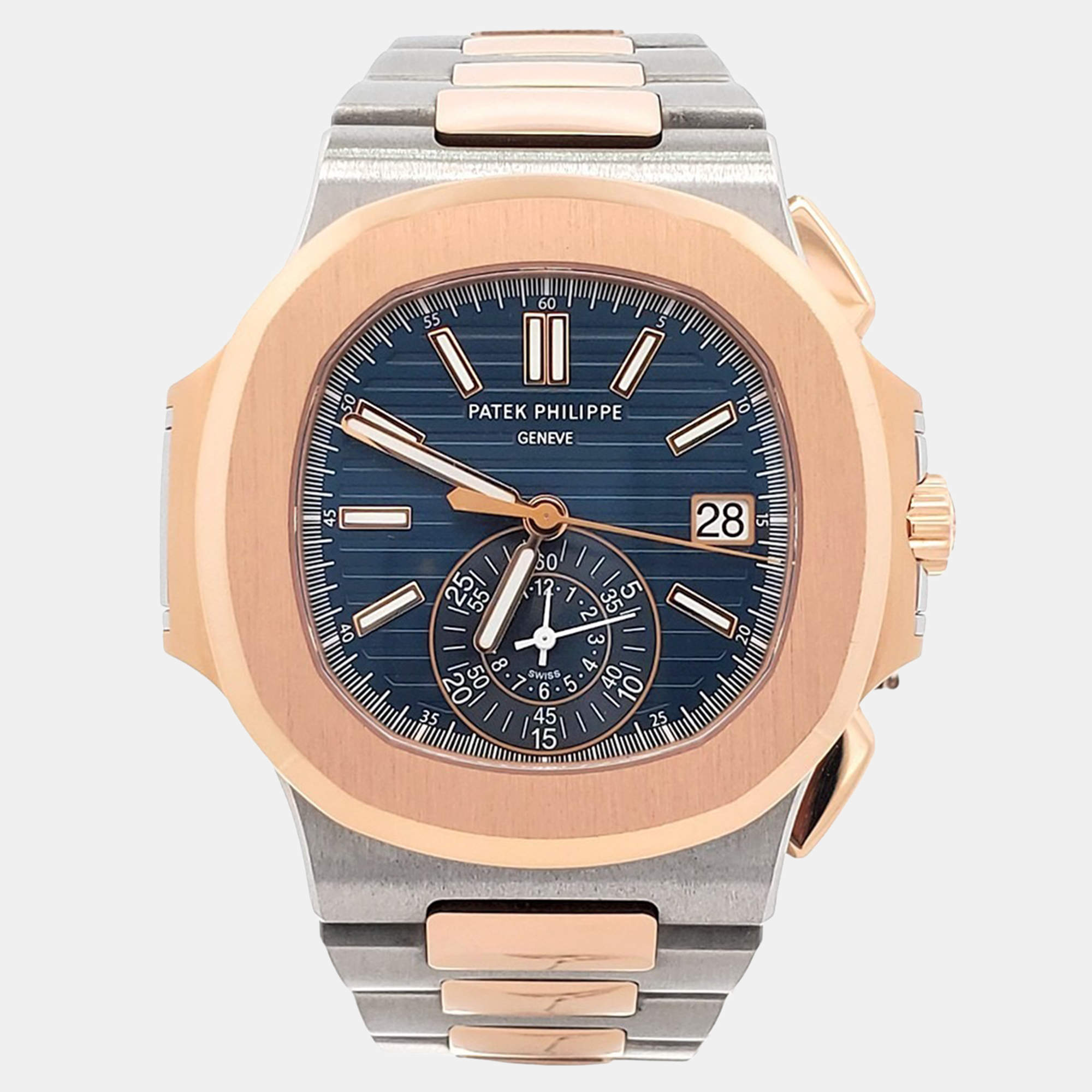 Pre Owned Patek Philippe Nautilus 5980/1AR-001 Automatic Blue 18k Rose Gold Stainless Steel Men's Wristwatch 40 mm