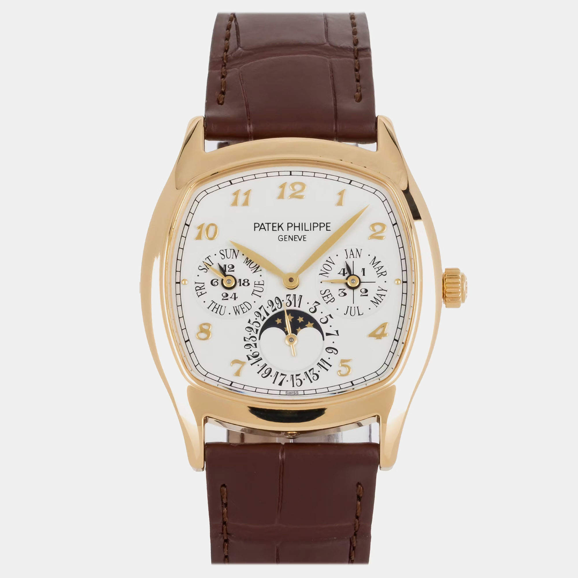 Pre Owned Pre-Owned Patek Philippe Grand Complications Perpetual Calendar Cushion 5940J-001 White Automatic 18k Yellow Gold Men's Wristwatch 37 mm