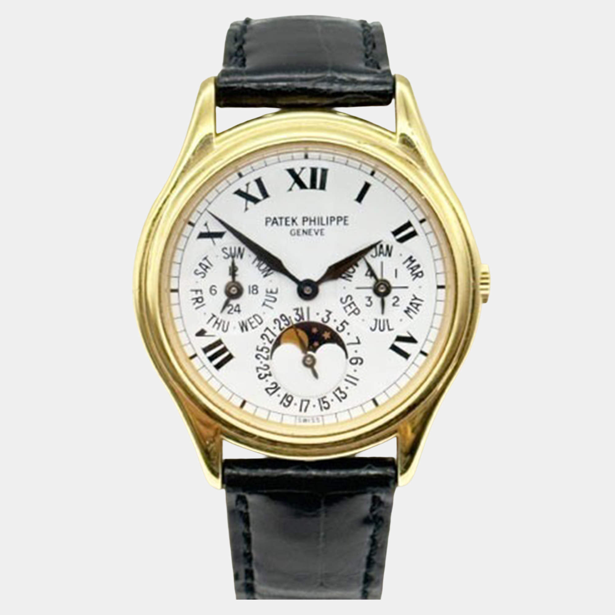 Pre Owned Patek Philippe Perpetual Calendar 3940J Automatic 18K Yellow Gold Men's Wristwatch 36 mm