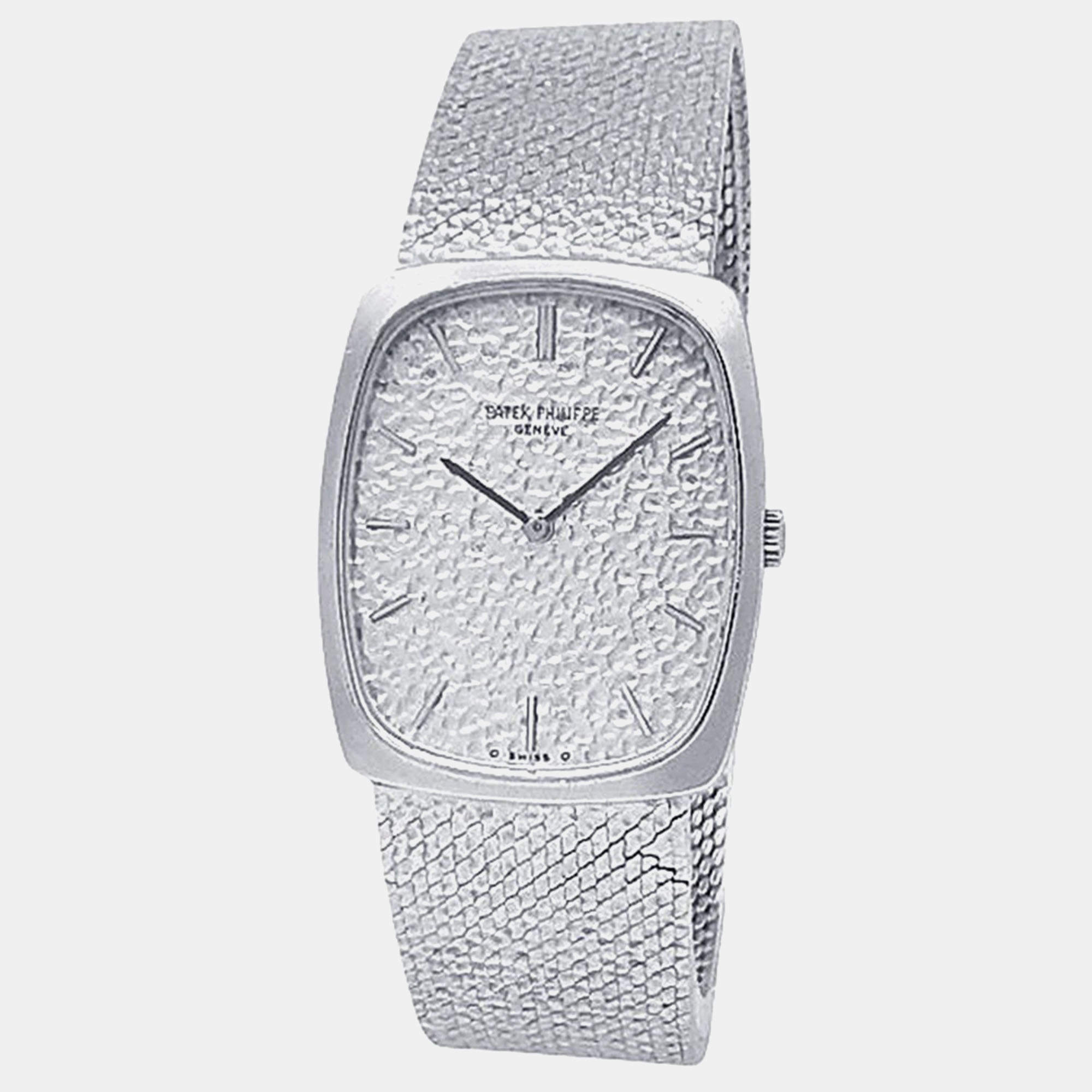 Pre Owned Patek Philippe Ellipse 3567/1 Manual Silver Dial 18k White Gold Men's Wristwatch 26 mm