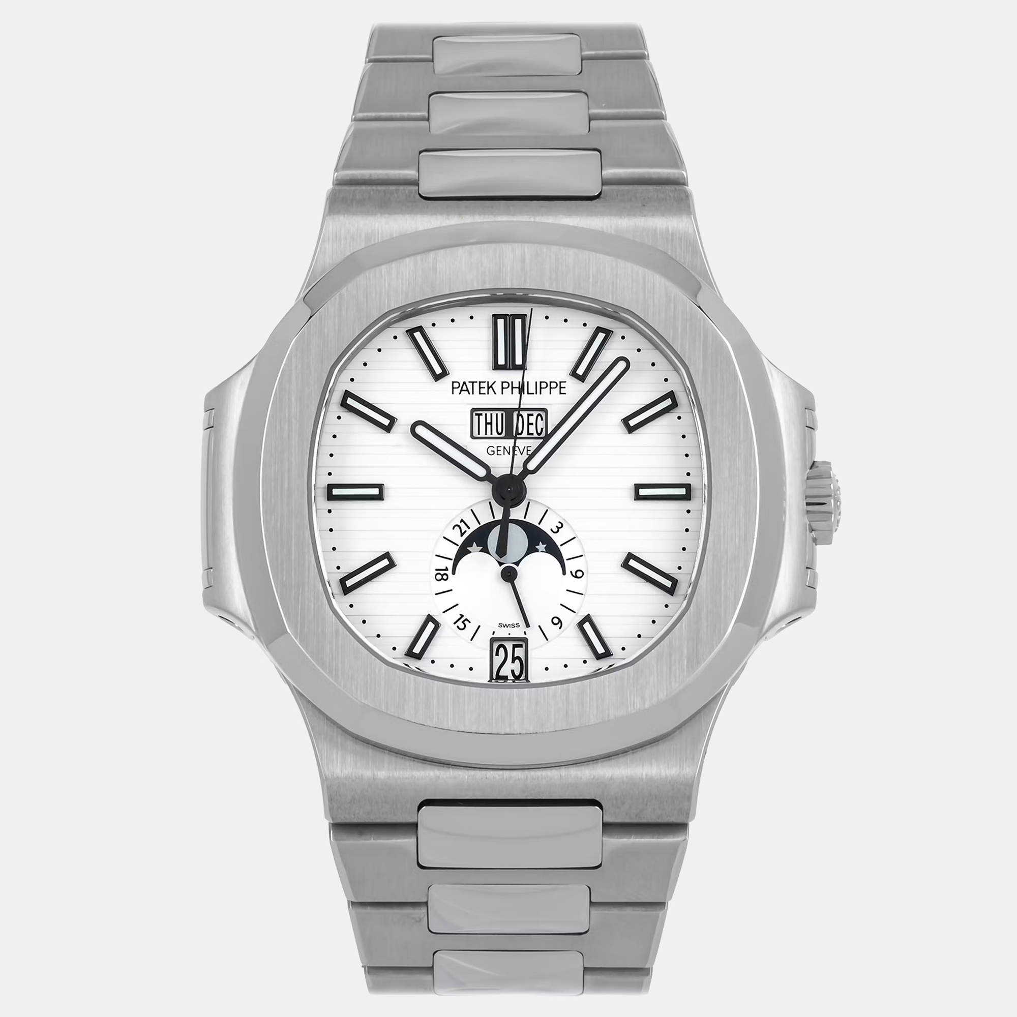 Pre Owned Pre-Owned Patek Philippe Nautilus Annual Calendar 5726/1A-010 White Automatic Stainless Steel Men's Wristwatch 40 MM