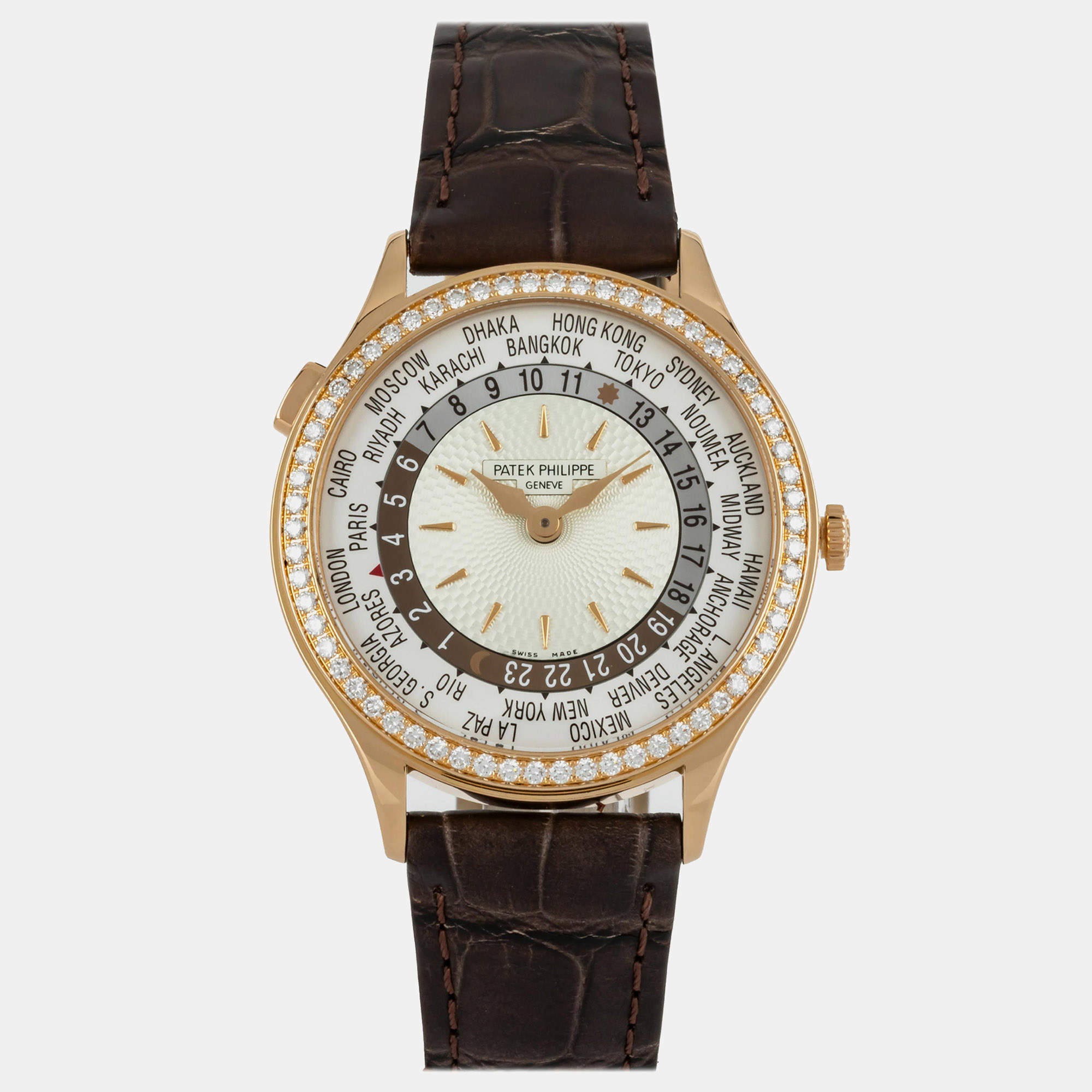 Pre Owned Pre-Owned Patek Philippe Complications World Time 7130R-013 Silver Automatic 18k Rose Gold Men's Wristwatch 36 MM