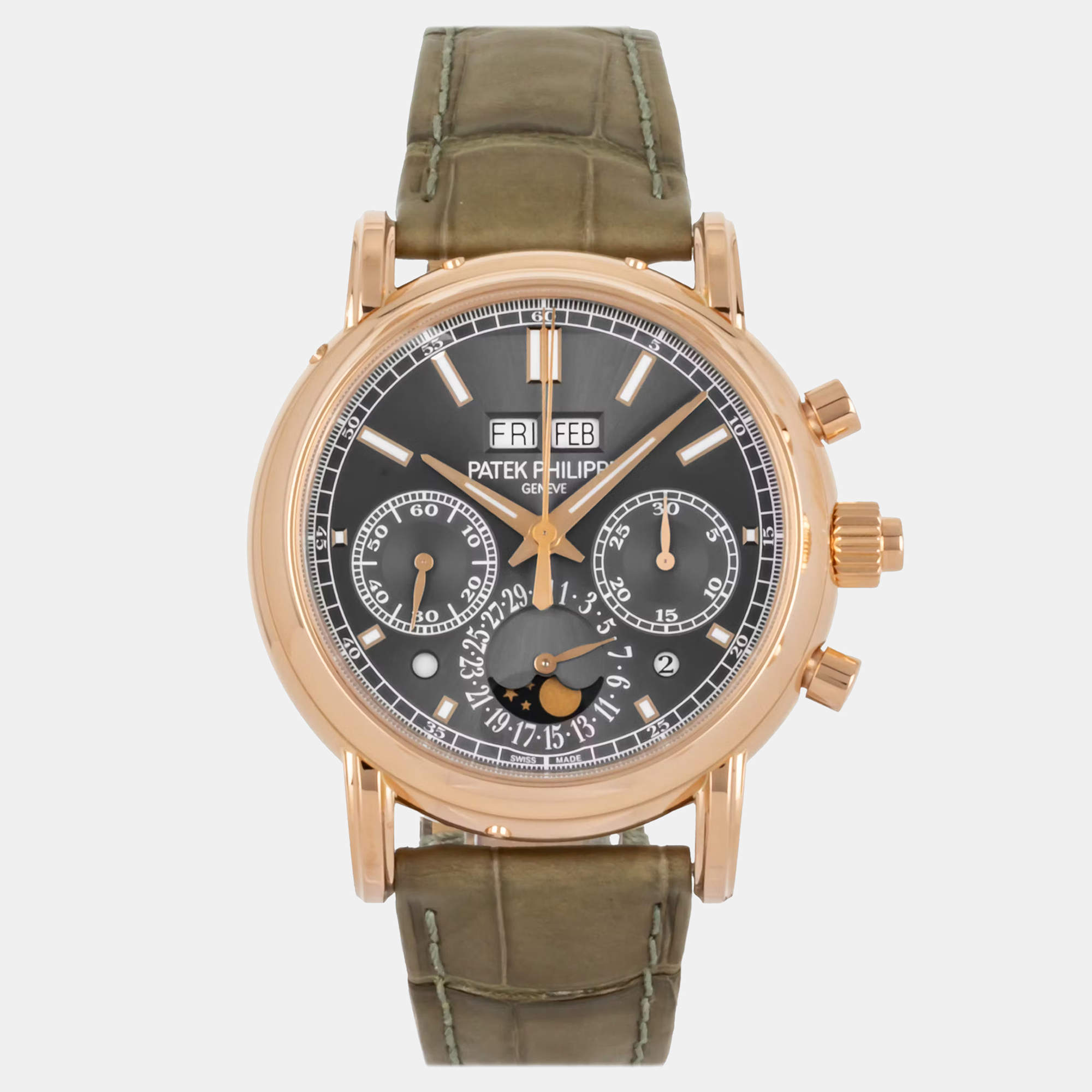 Pre Owned Patek Philippe Grand Complications Perpetual Calendar 5204R-011 Grey 18k Rose Gold Manual Winding Men's Wristwatch 40mm
