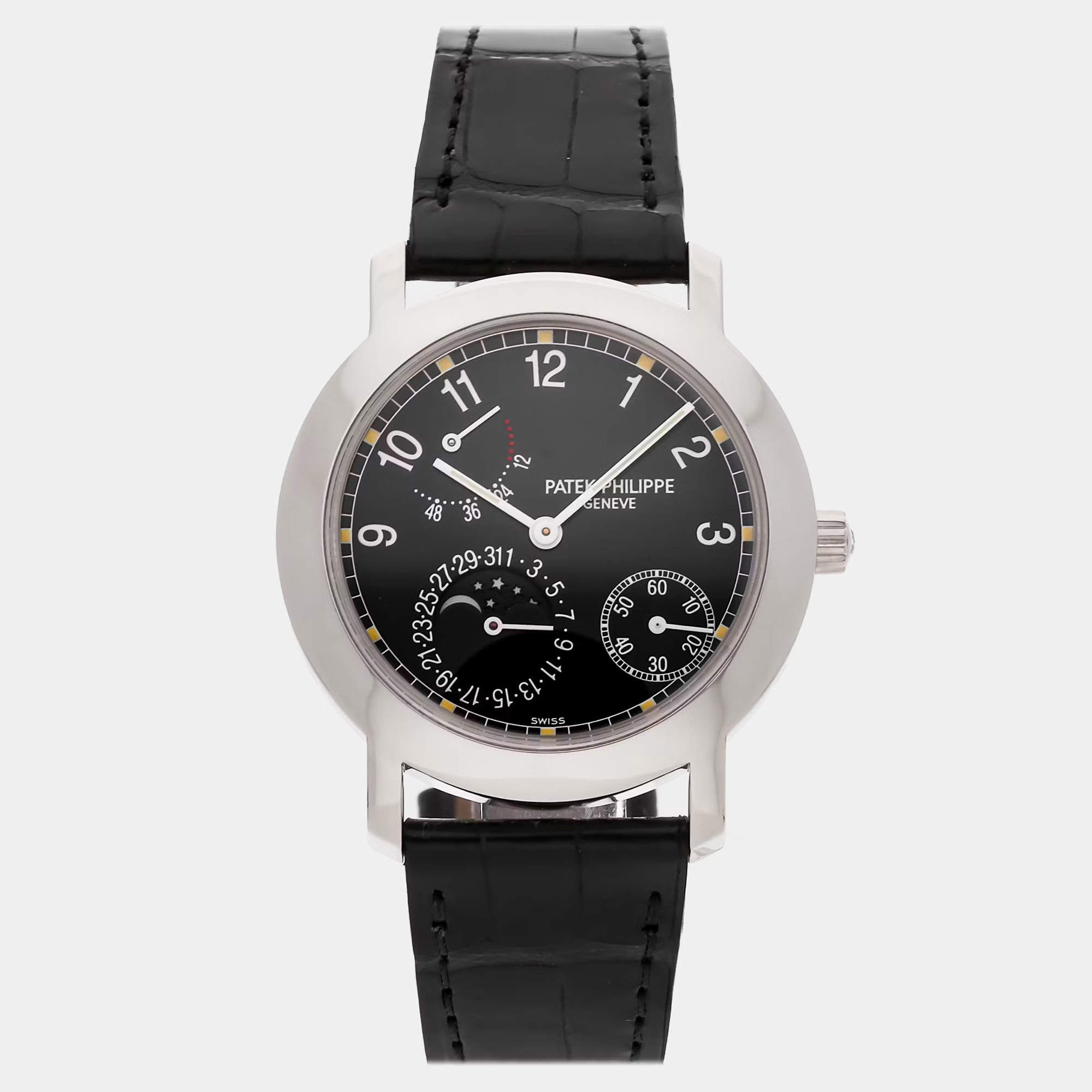 Pre Owned Patek Philippe Complications 5055G-001 Black White Gold Automatic Men Wristwatch 36mm