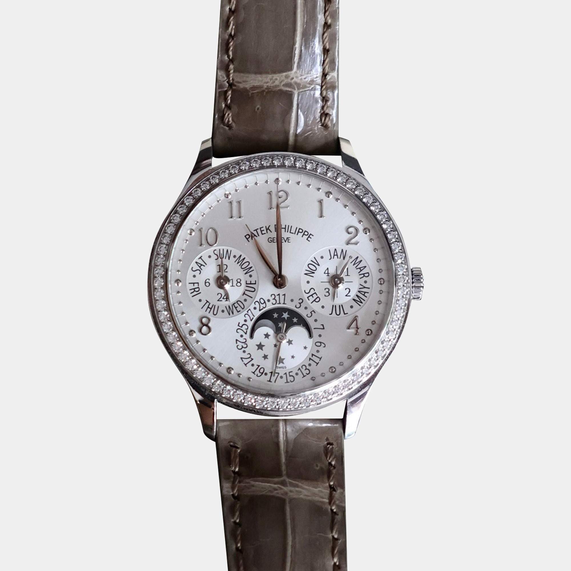 Pre Owned Patek Philippe Perpetual Calendar 7140R-001 White Rose Gold, Diamond Automatic Men's Wristwatch 35mm