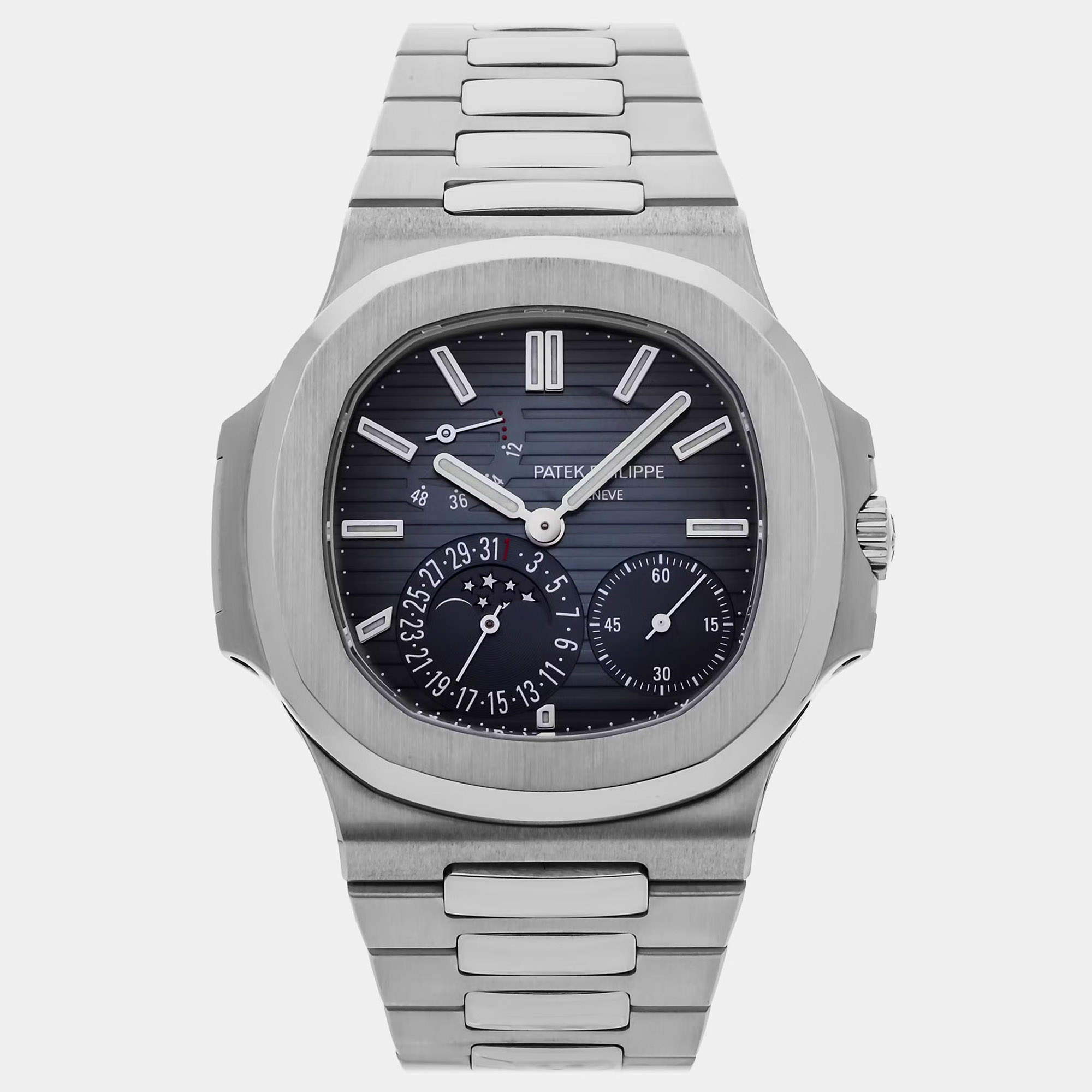 Pre Owned Patek Philippe Nautilus Moonphase 5712/1A-001 Black, Blue Stainless Steel Automatic men’s wrist Wristwatch 40 mm