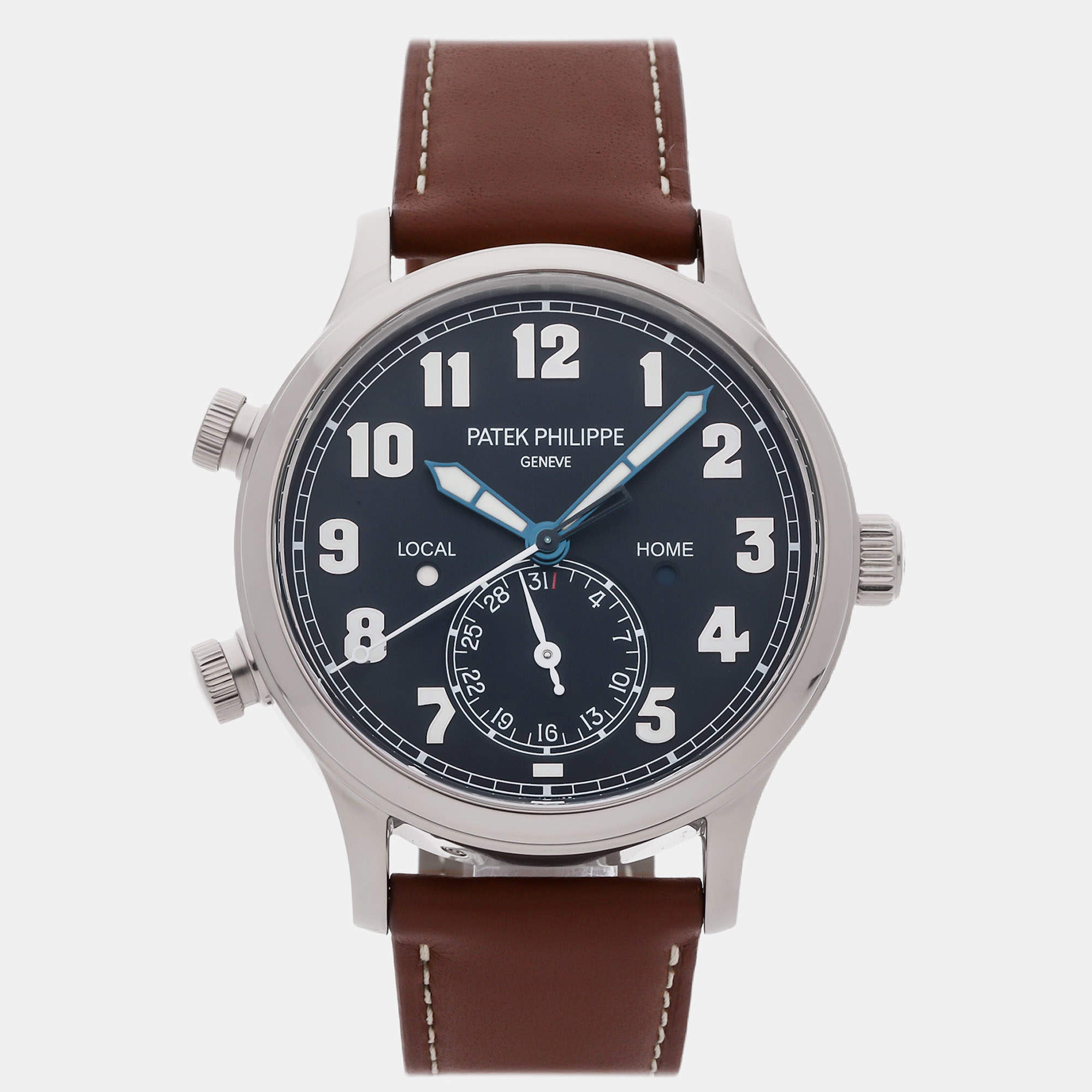 مملوكة مسبقًا Patek Philippe Complications Calatrava Travel Time 5524G-001 Blue 18K White Gold Automatic Men's Watches 42mm