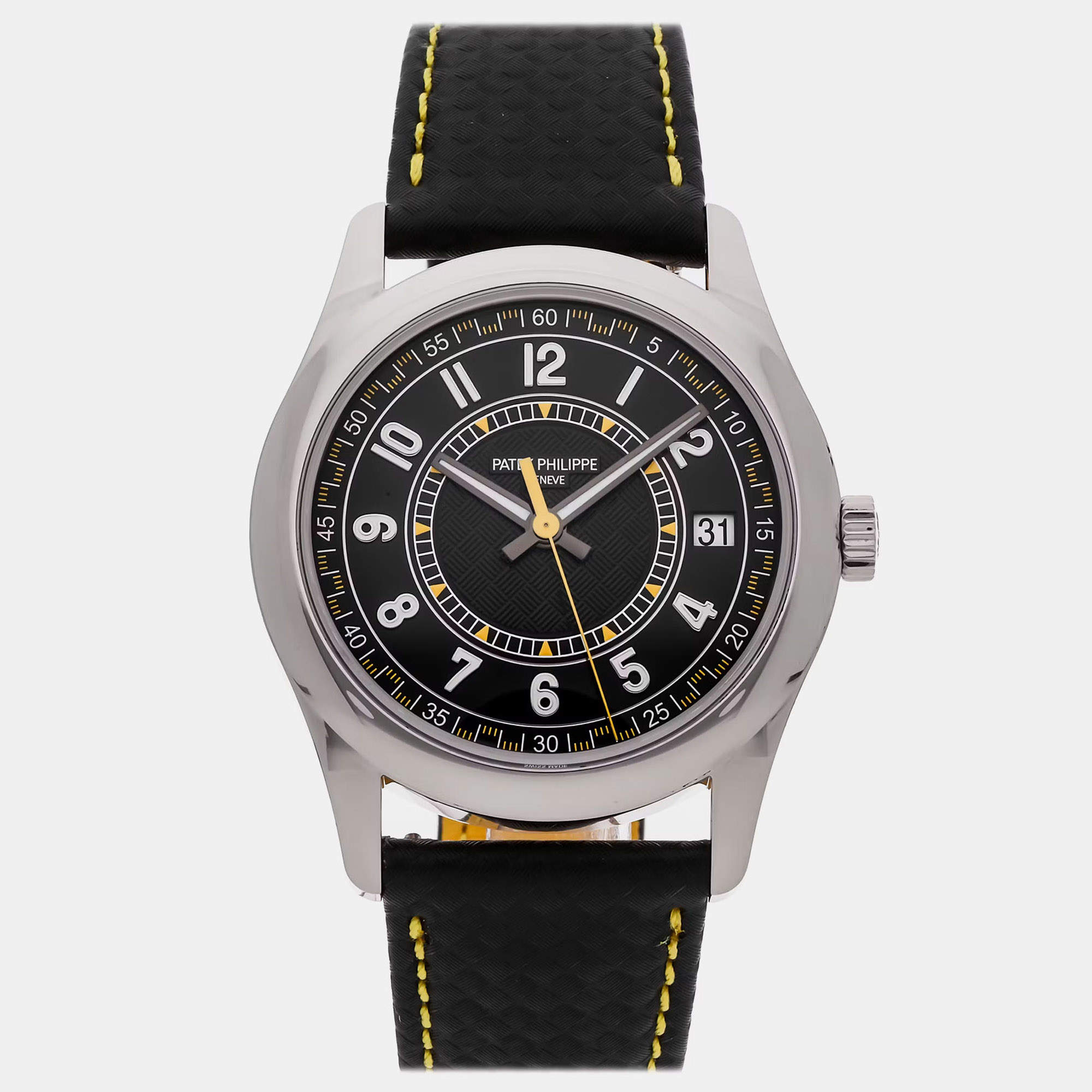Pre Owned Patek Philippe Calatrava Date 6007G-001 Black White Gold Automatic Men's Watches 40mm