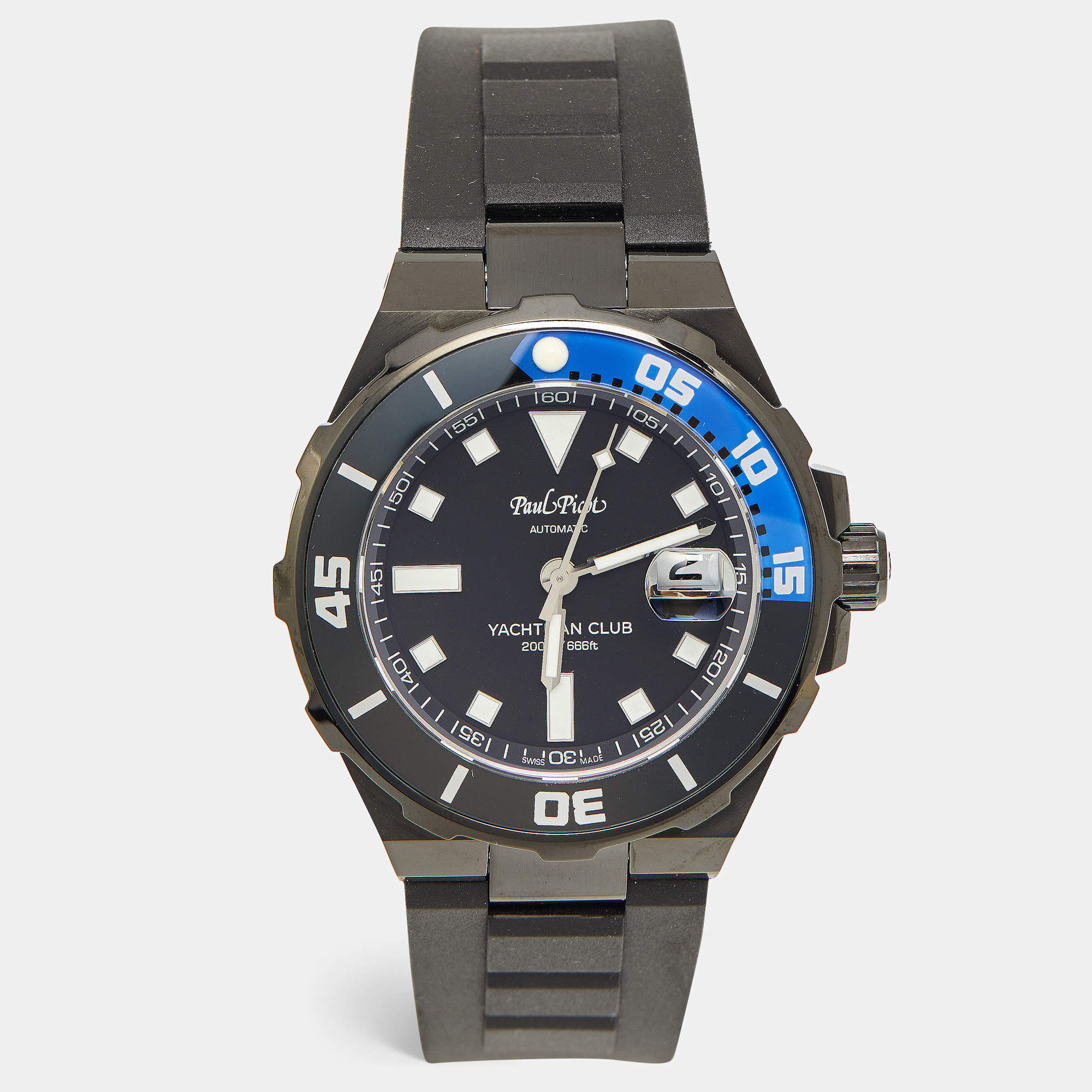 Pre Owned Paul Picot Yachtmanclub P1251N.NB.3614CM001 Black Dial PVD Coated Stainless Steel Rubber Men's Wristwatch 43 mm