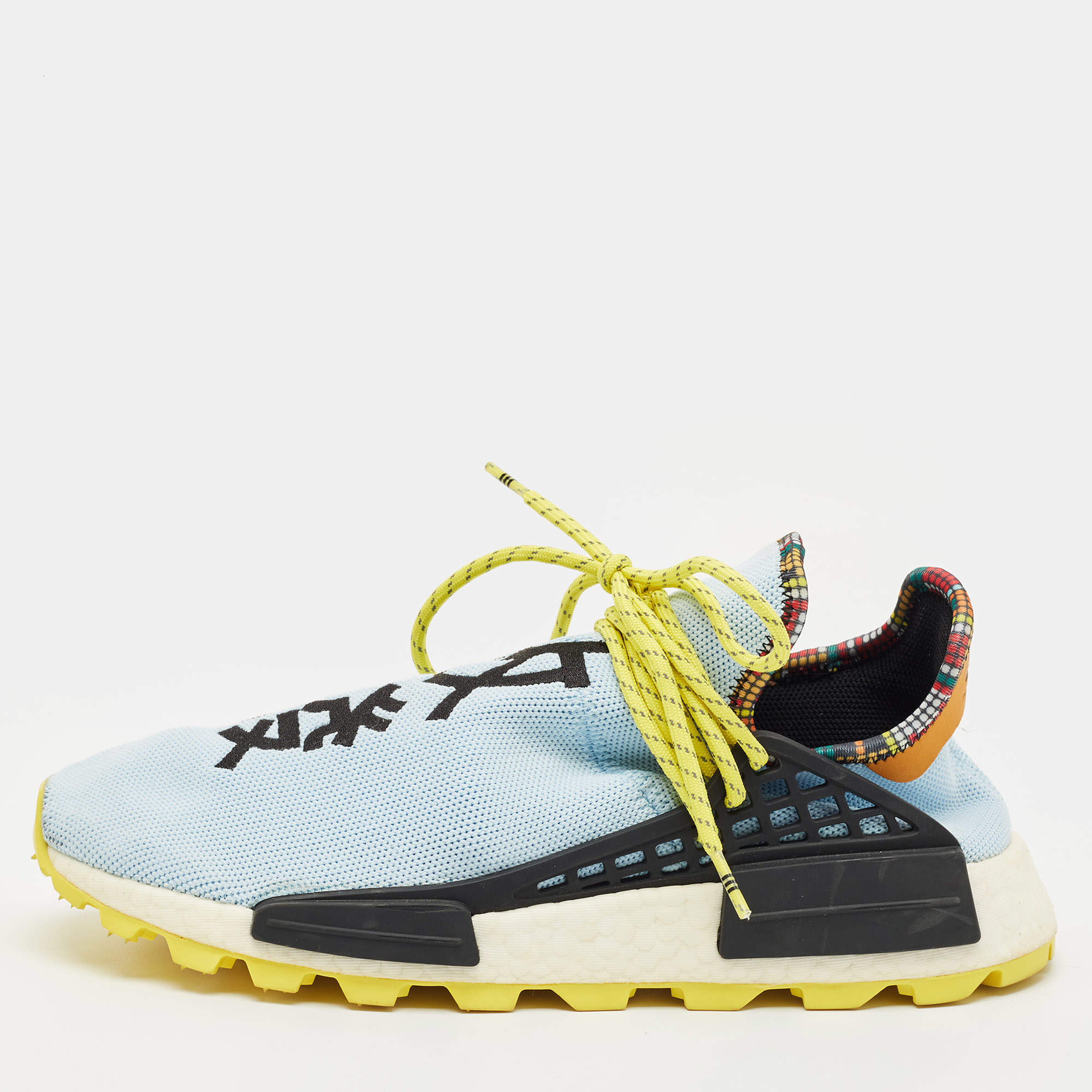 Pre Owned Pharrell Williams x Adidas Blue Knit Fabric Hu NMD Inspiration Pack Clear Sky Sneakers Size 43 1/3