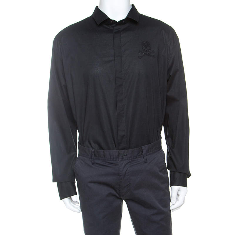Pre Owned Philipp Plein Black Embellished Cotton Platinum Cut Shirt 5XL