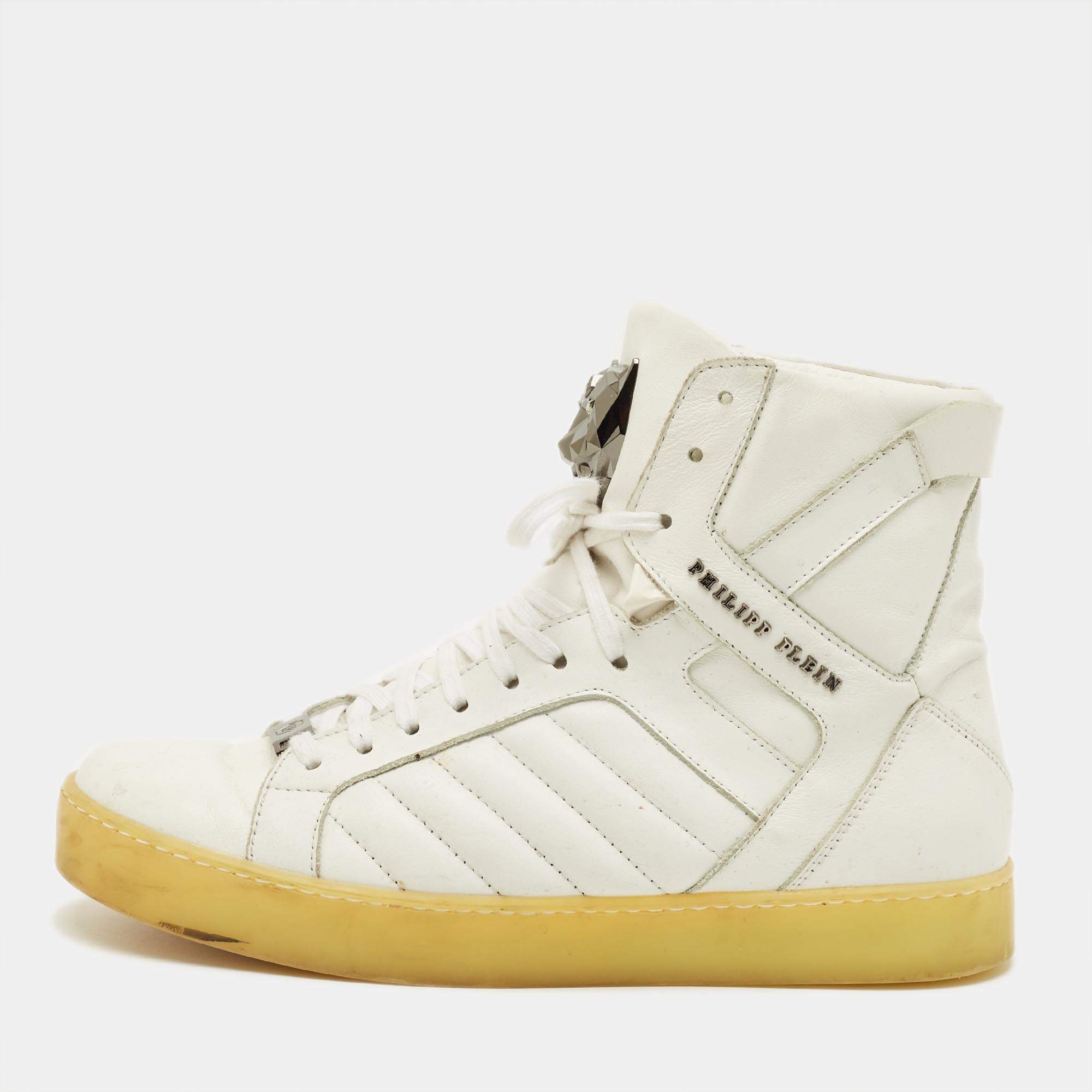 Pre Owned Philipp Plein Lullaby Size 41 White Quilted Leather High Top Sneakers