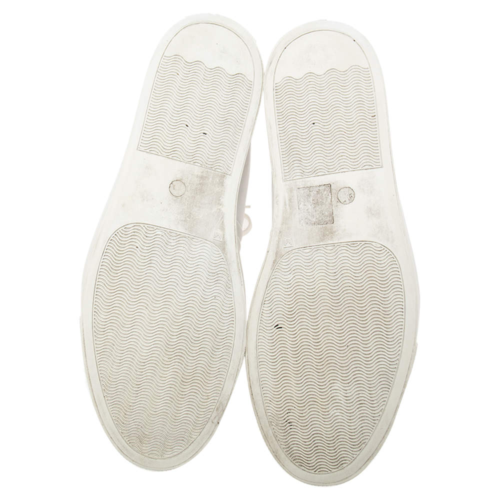 Pre Owned Philipp Plein White Leather Embossed Skull High-Top Sneakers Size 42