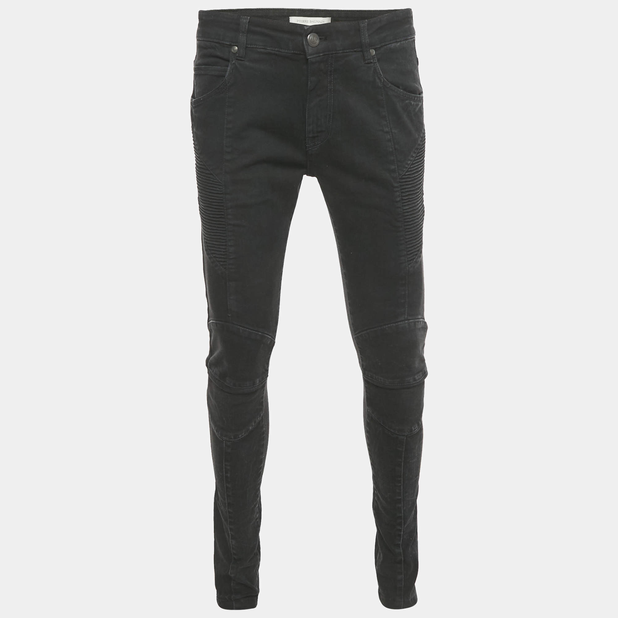 Pre Owned Pierre Balmain Black Washed Denim Panel Detail Jeans M Waist 33"