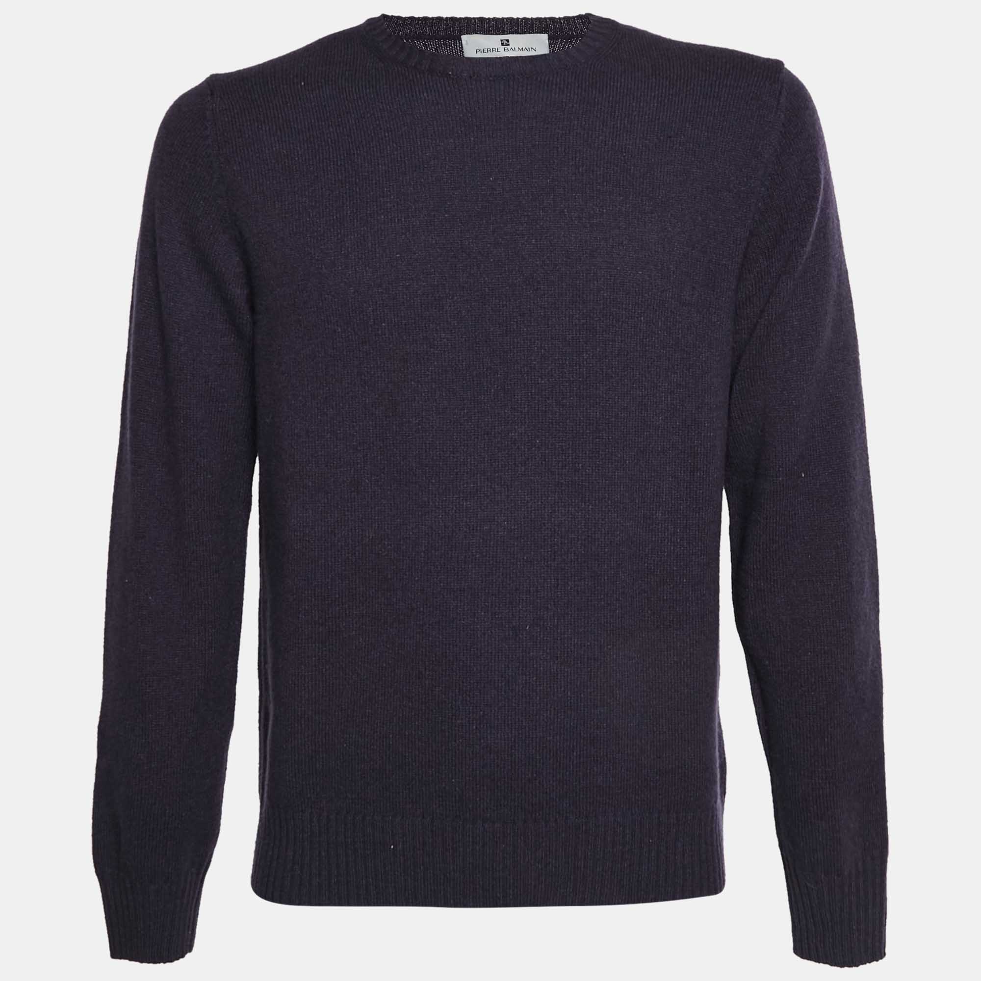 Pre Owned Pierre Balmain Purple Wool Knit Crewneck Sweater M