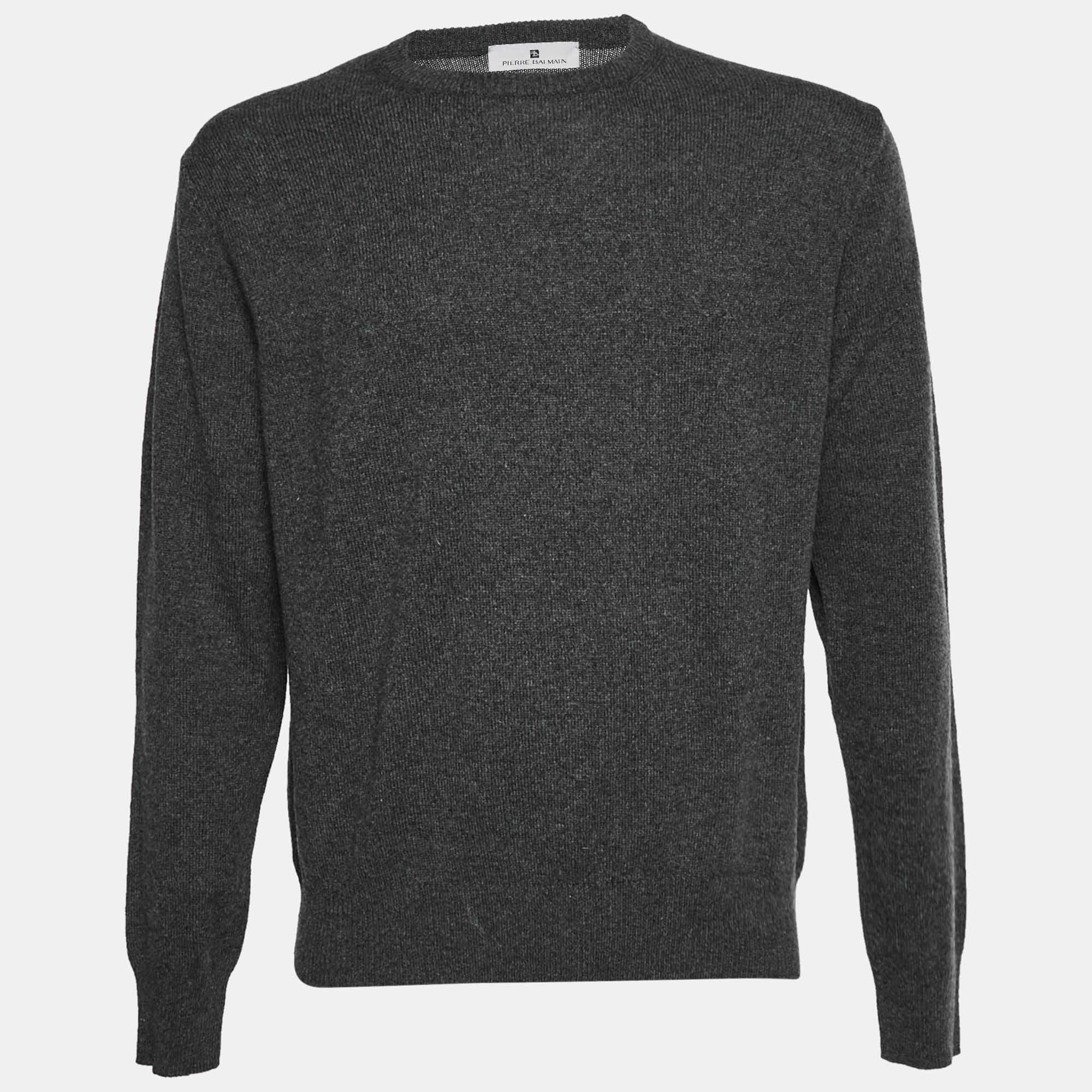 Pre Owned Pierre Balmain Grey Wool Knit Crewneck Sweater M