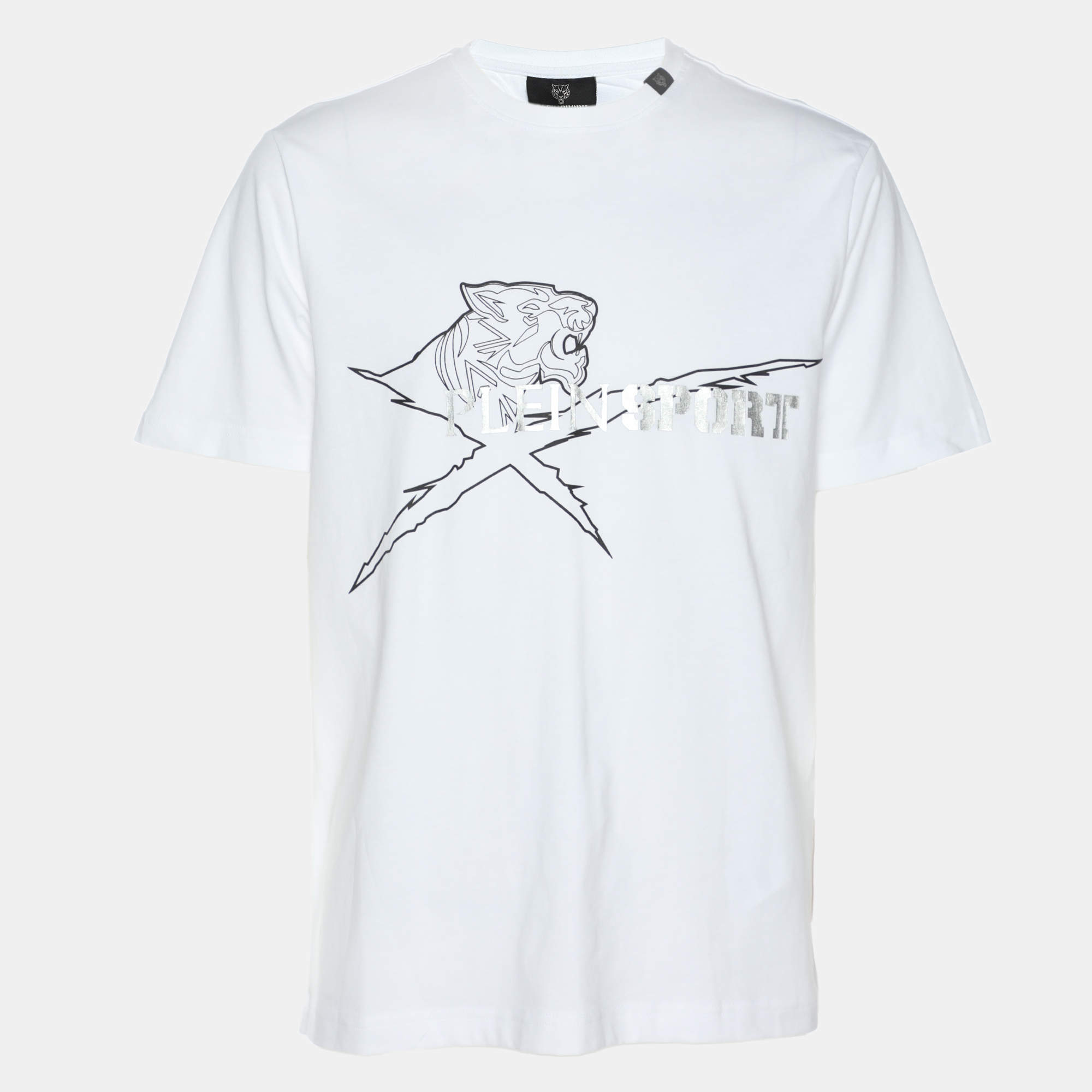 Pre Owned Plein Sport White Jersey Logo Print T-Shirt M