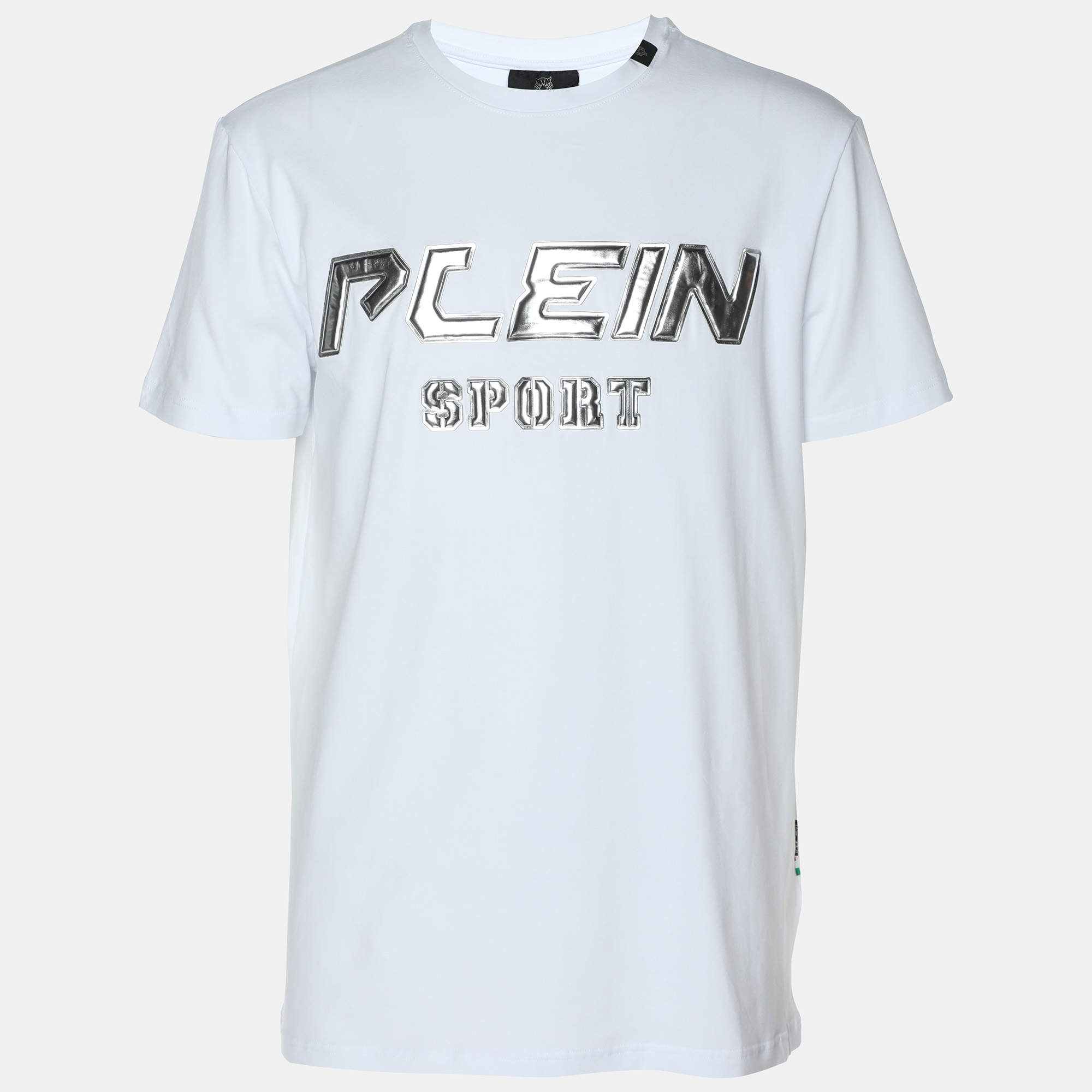 مملوكة مسبقًا Plein Sport White/Silver Jersey Logo T-Shirt L