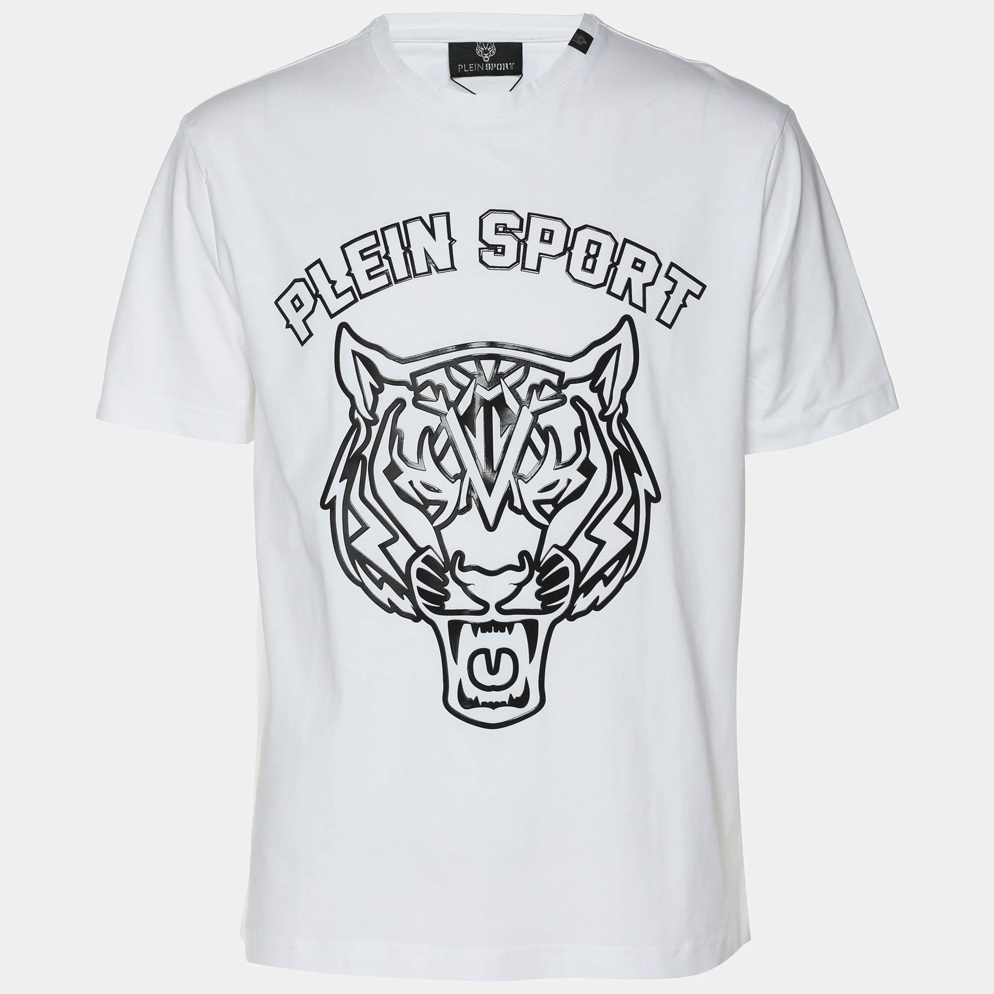 Plein Sport White Jersey Tiger Print T-Shirt M