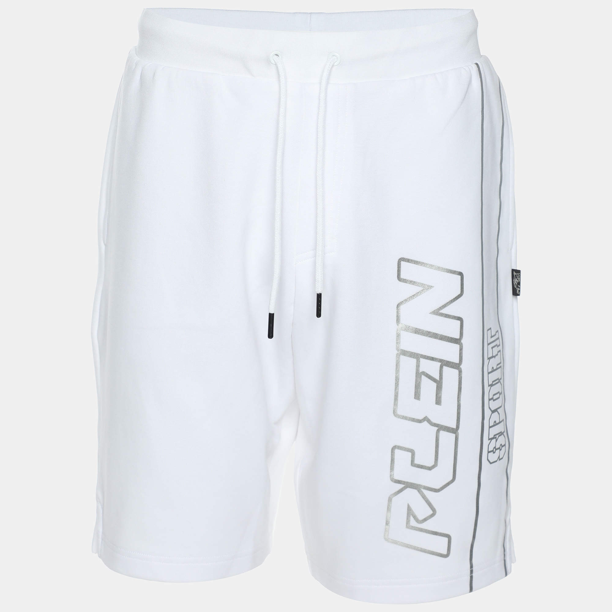 Pre Owned Plein Sport White Jersey Logo Printed Short M