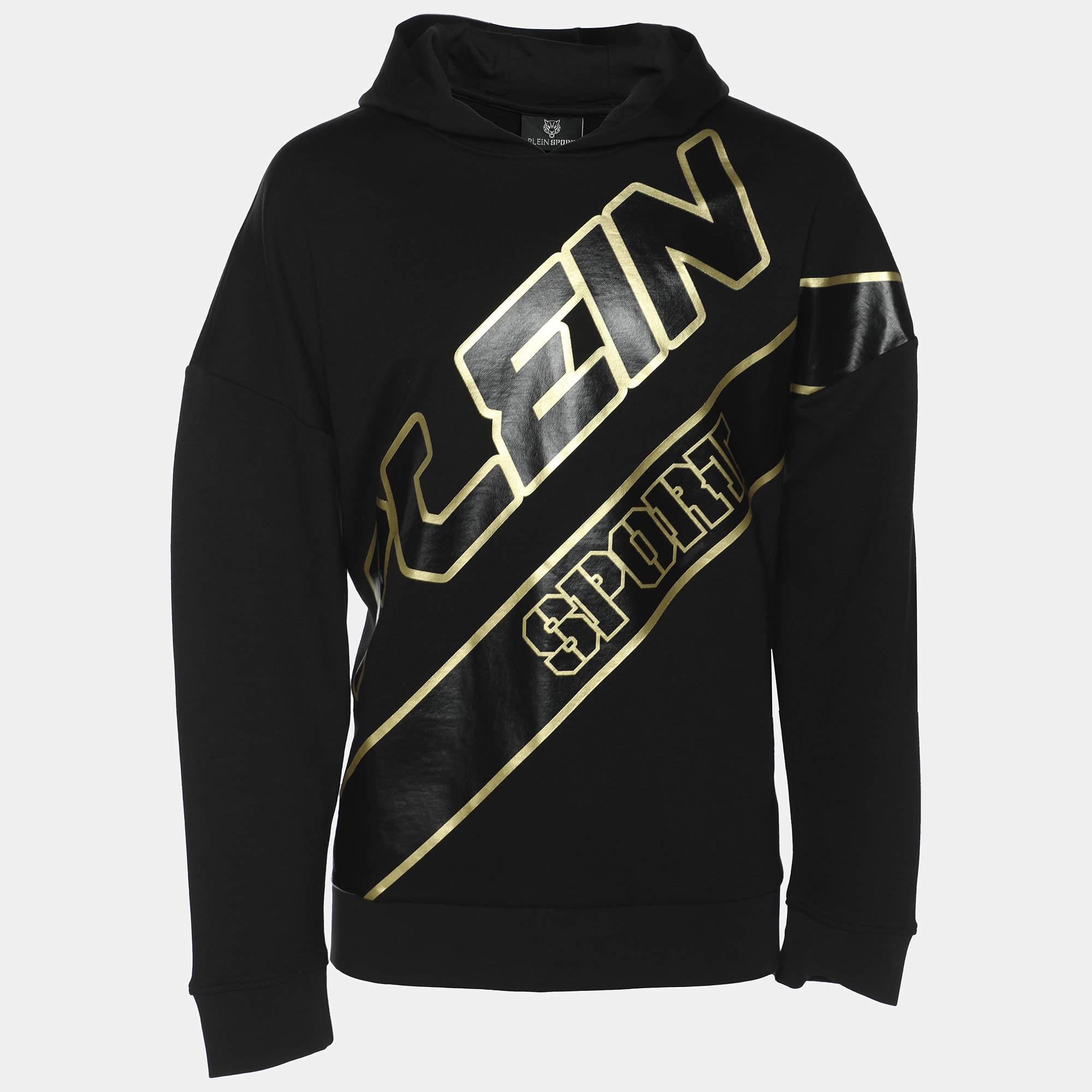 Plein Sport Black/Gold Jersey Logo Print Hooded Sweatshirt M