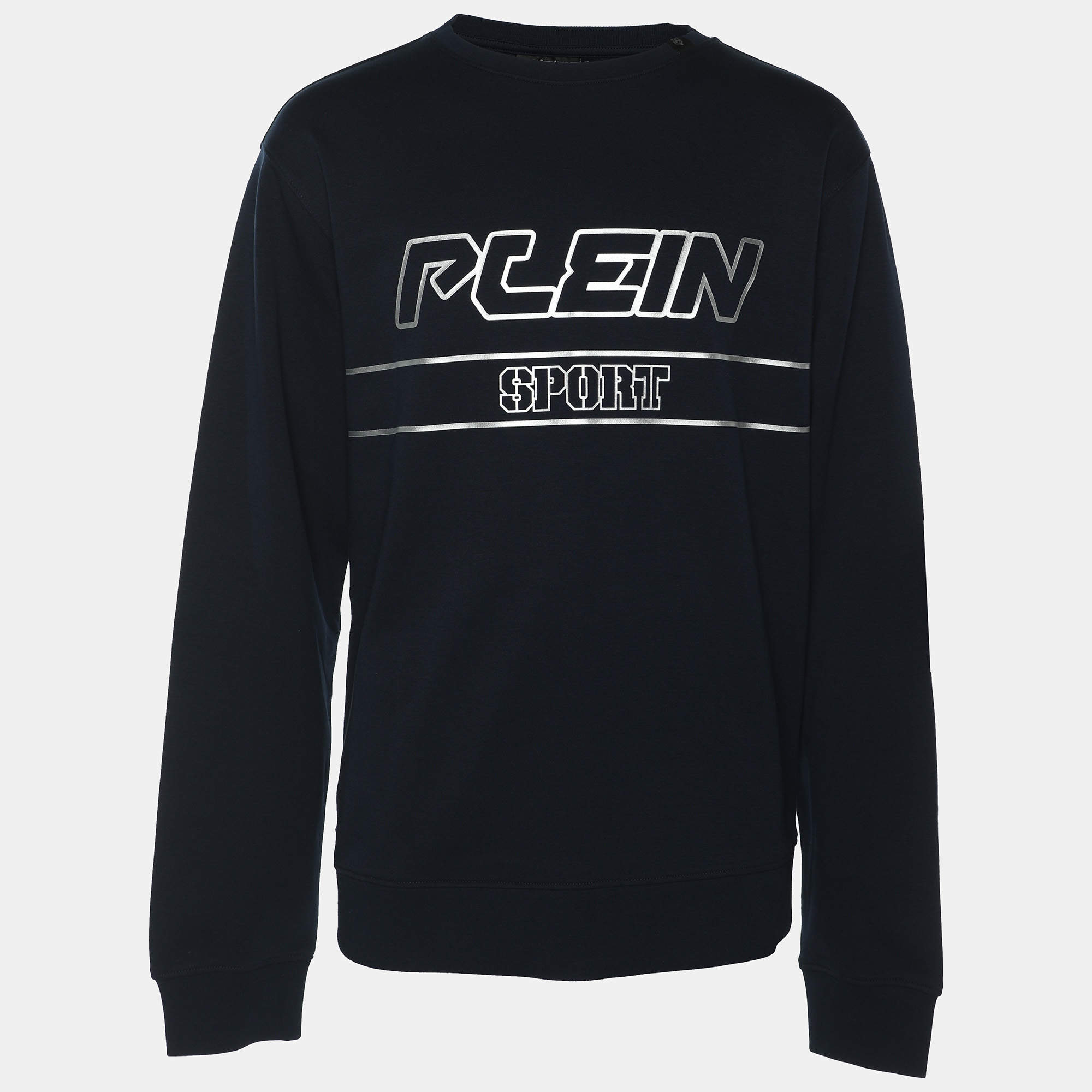 Pre Owned Plein Sport Navy Blue Jersey Logo Sweatshirt XL