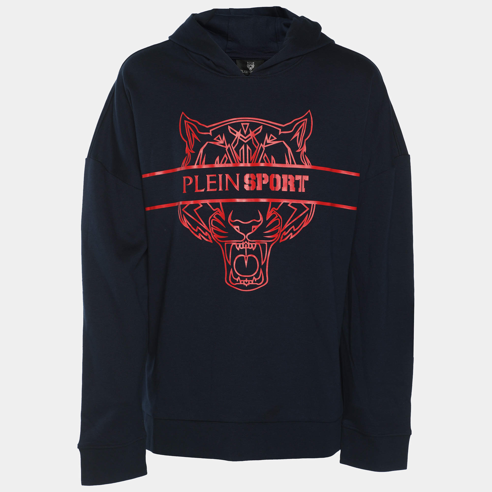Plein Sport Navy Blue Jersey Tiger Print Hoodie L