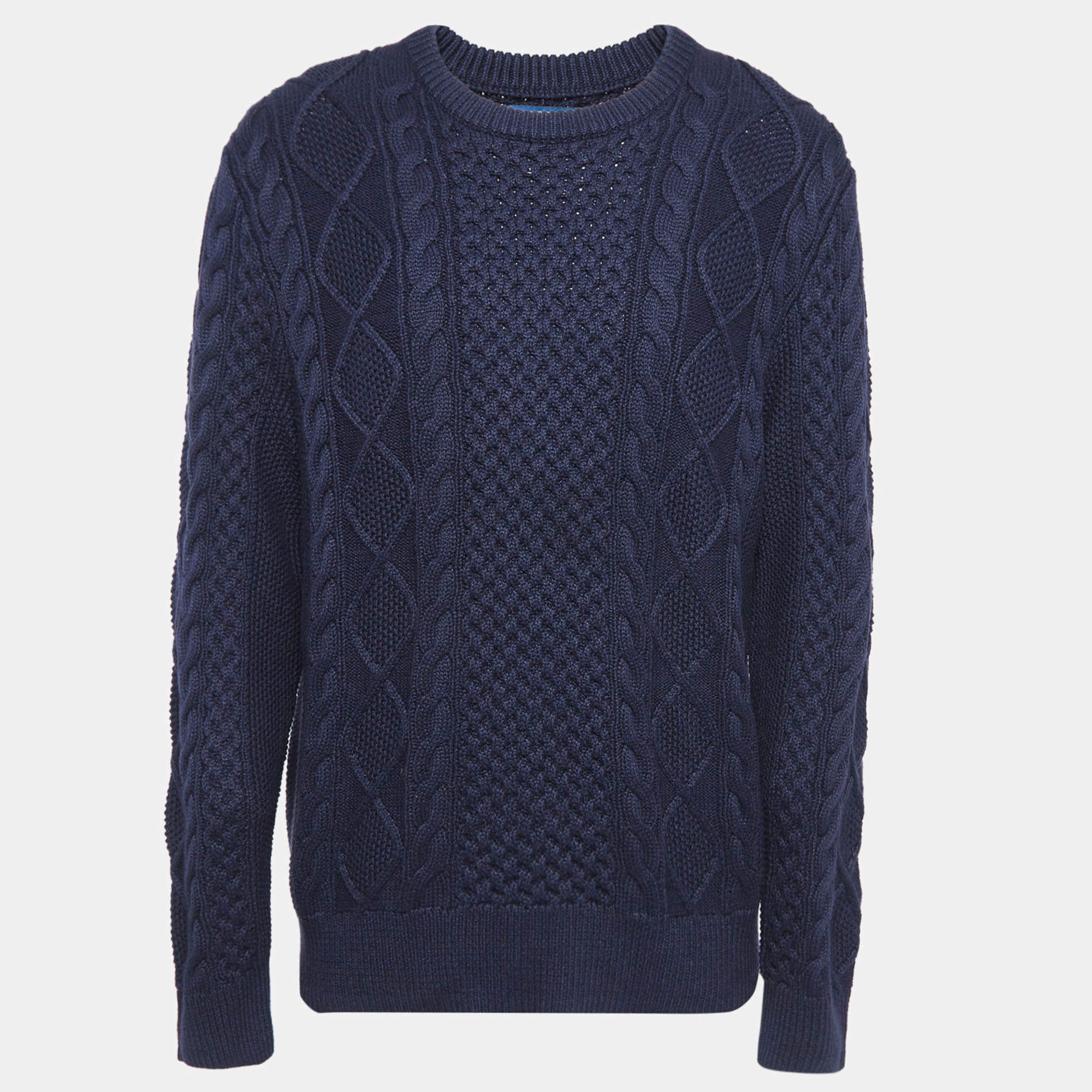 مملوكة مسبقًا Polo Ralph Lauren Navy Blue Cable Knit Sweater L
