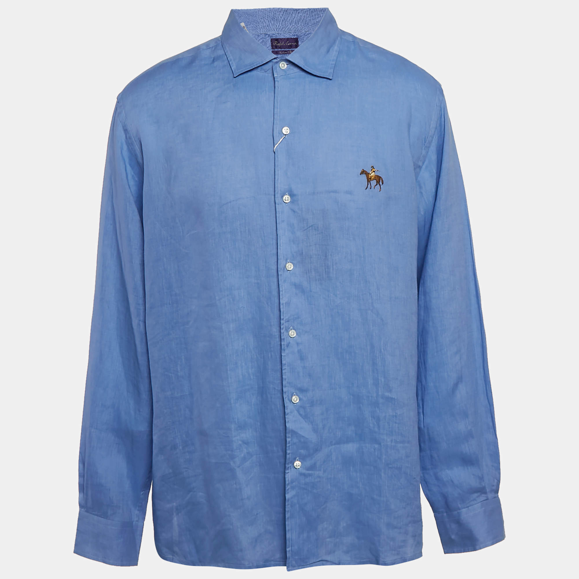Pre Owned Polo Ralph Lauren Purple Label Blue Linen Button Shirt XXL
