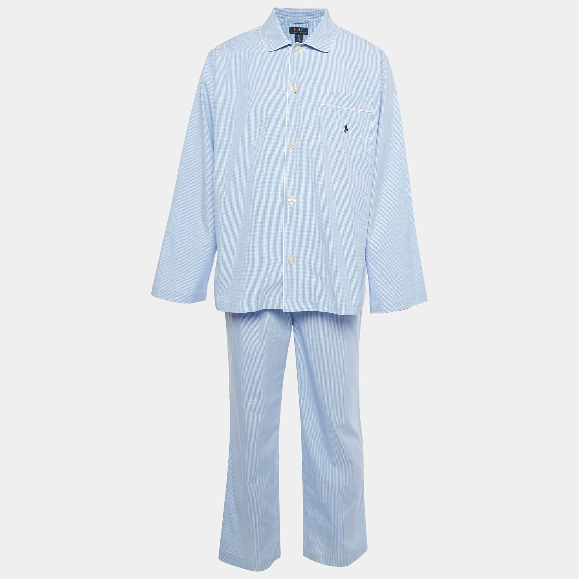 Pre Owned Polo Ralph Lauren Blue Gingham Poplin Long Sleep Set XL