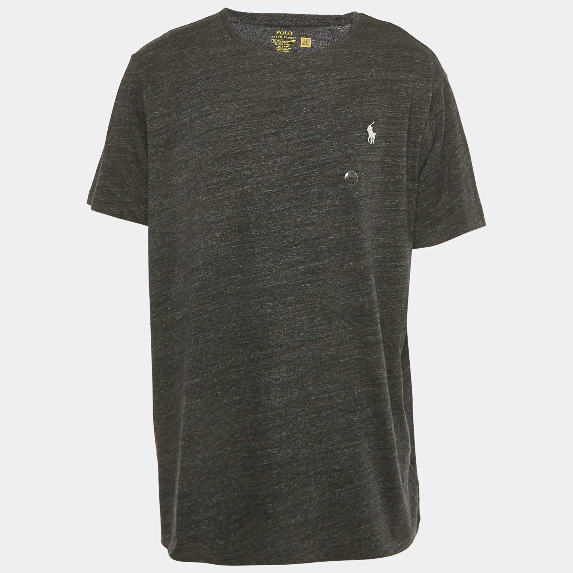 Pre Owned Polo Ralph Lauren Black Melange Cotton Custom Fit T-Shirt XXL