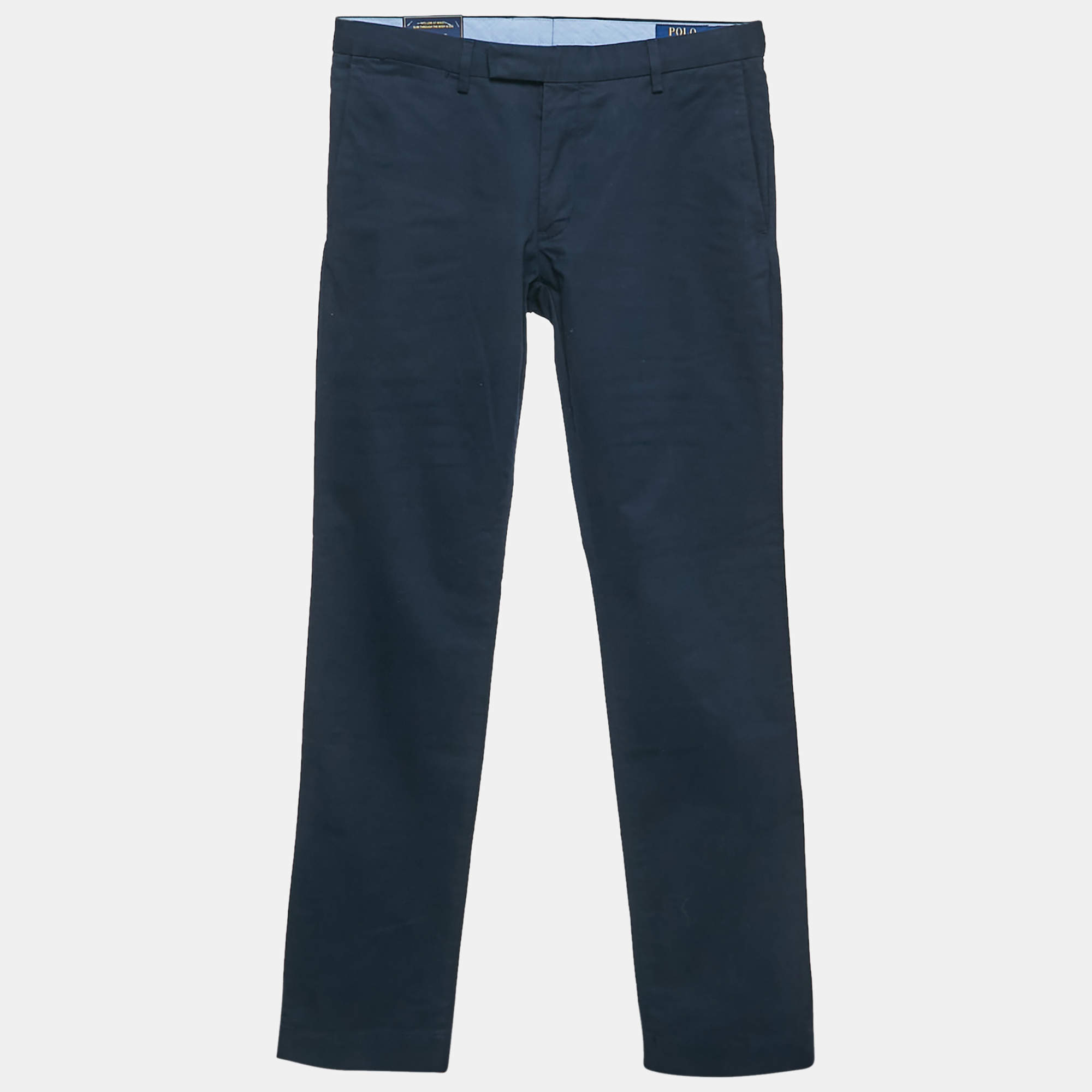 Pre Owned Polo Ralph Lauren Navy Blue Stretch Gabardine Slim Trousers S
